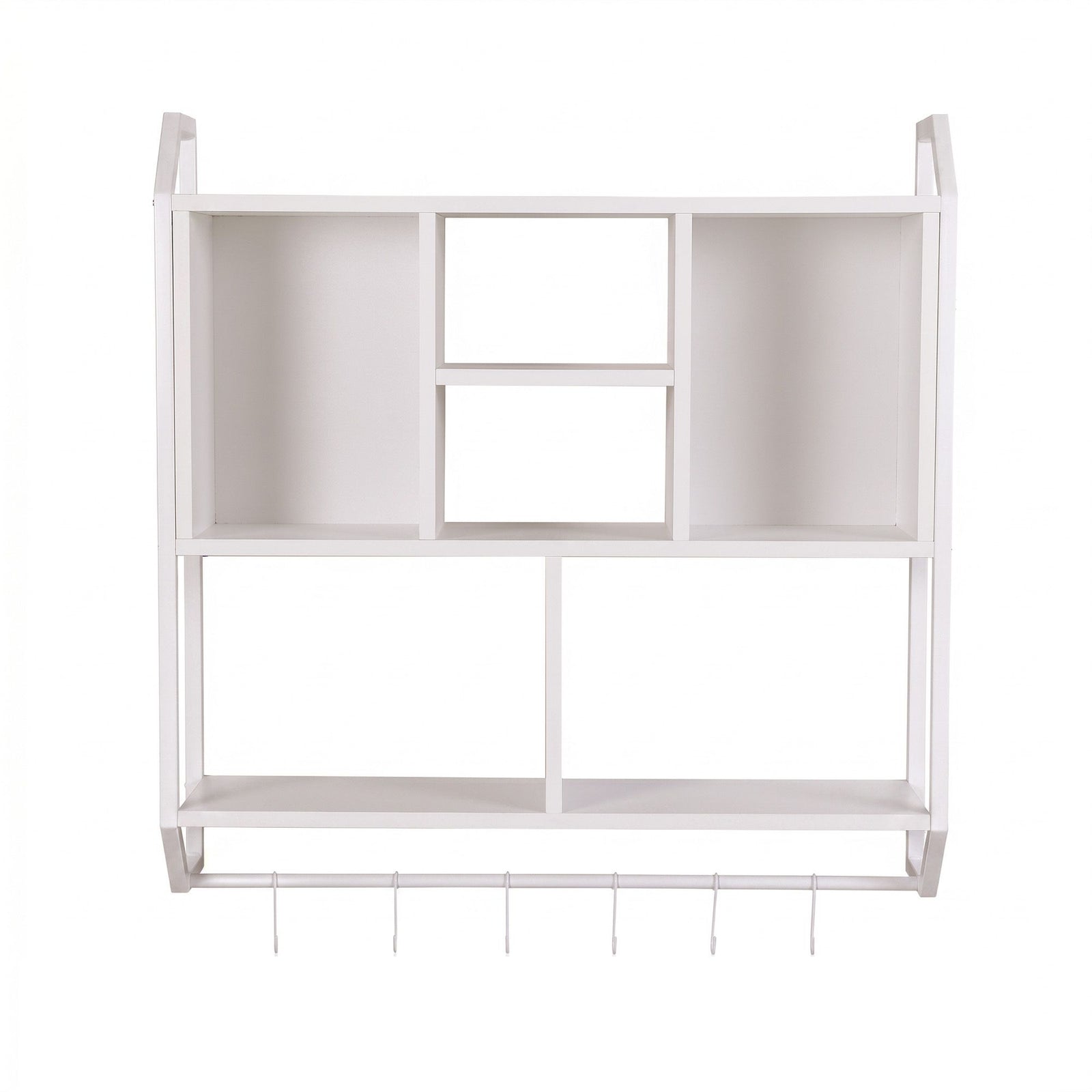 Artiss Floating Wall Shelf 6 Hooks Wall Mounted Storage Cubby Rack 73.5x74CM White