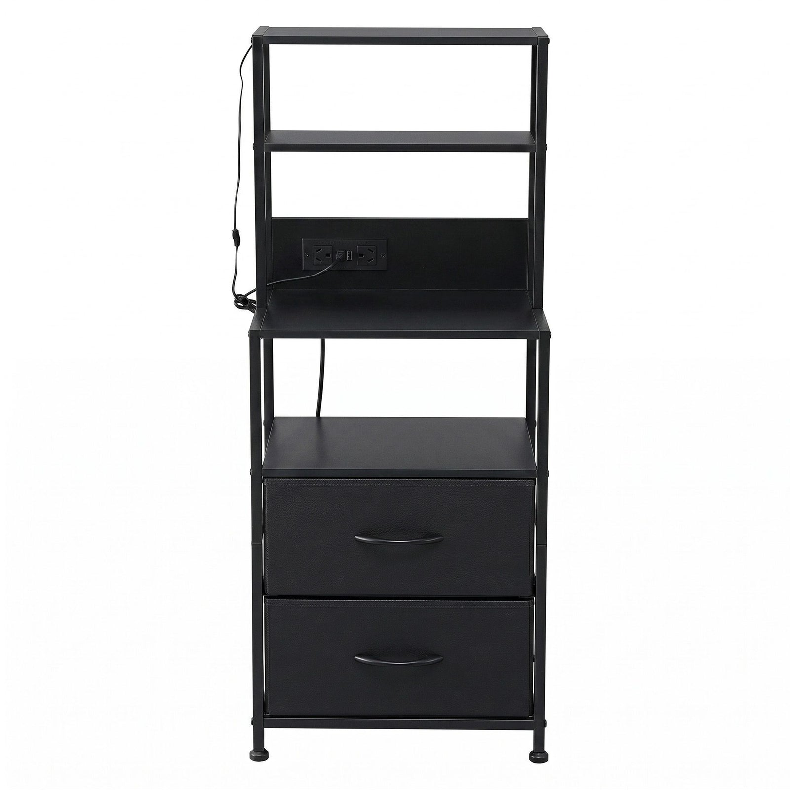 Artiss Bedside Table Tall Nightstand with Charging Station Drawers LED Black