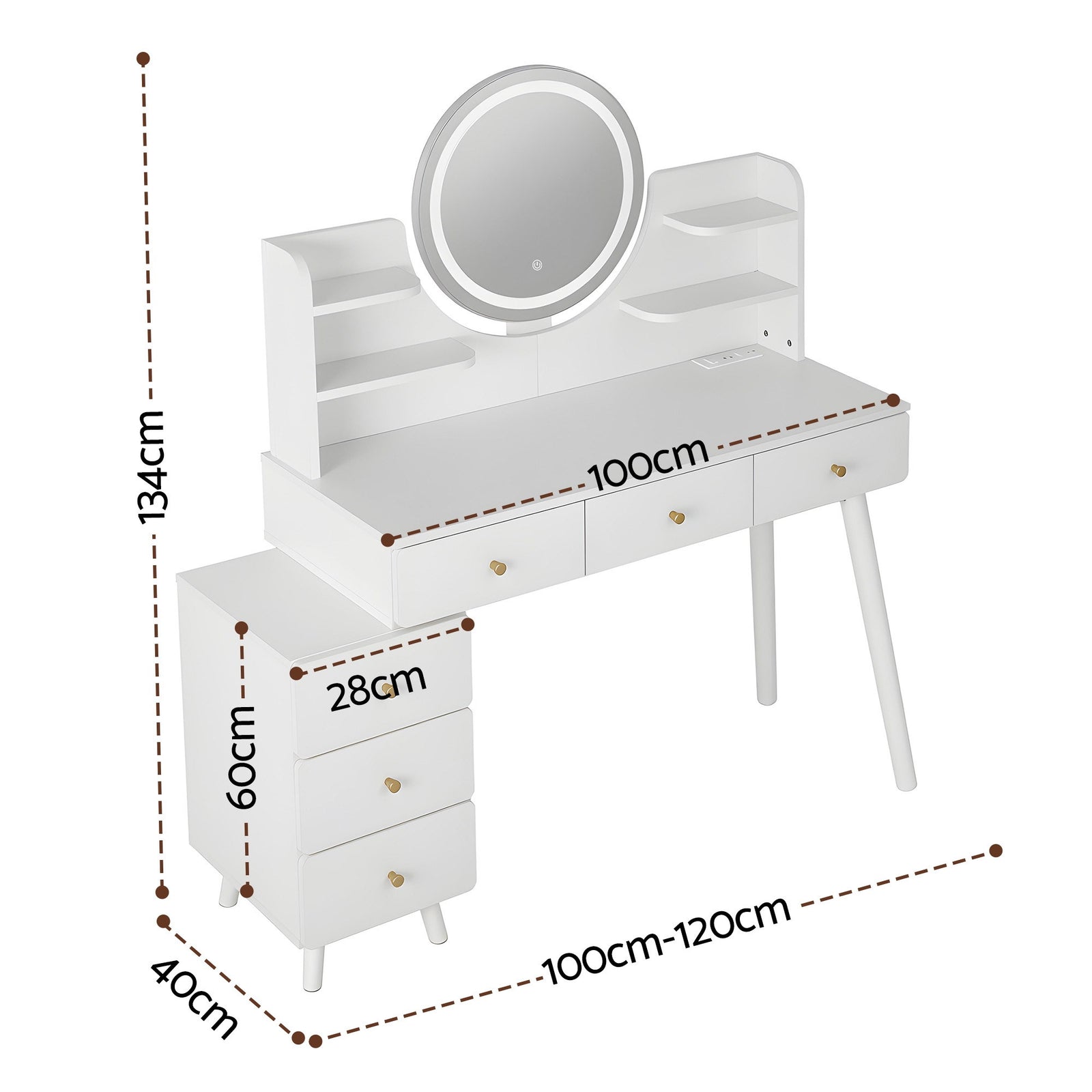 Artiss Dressing Table Vanity Desk LED Charging Station White