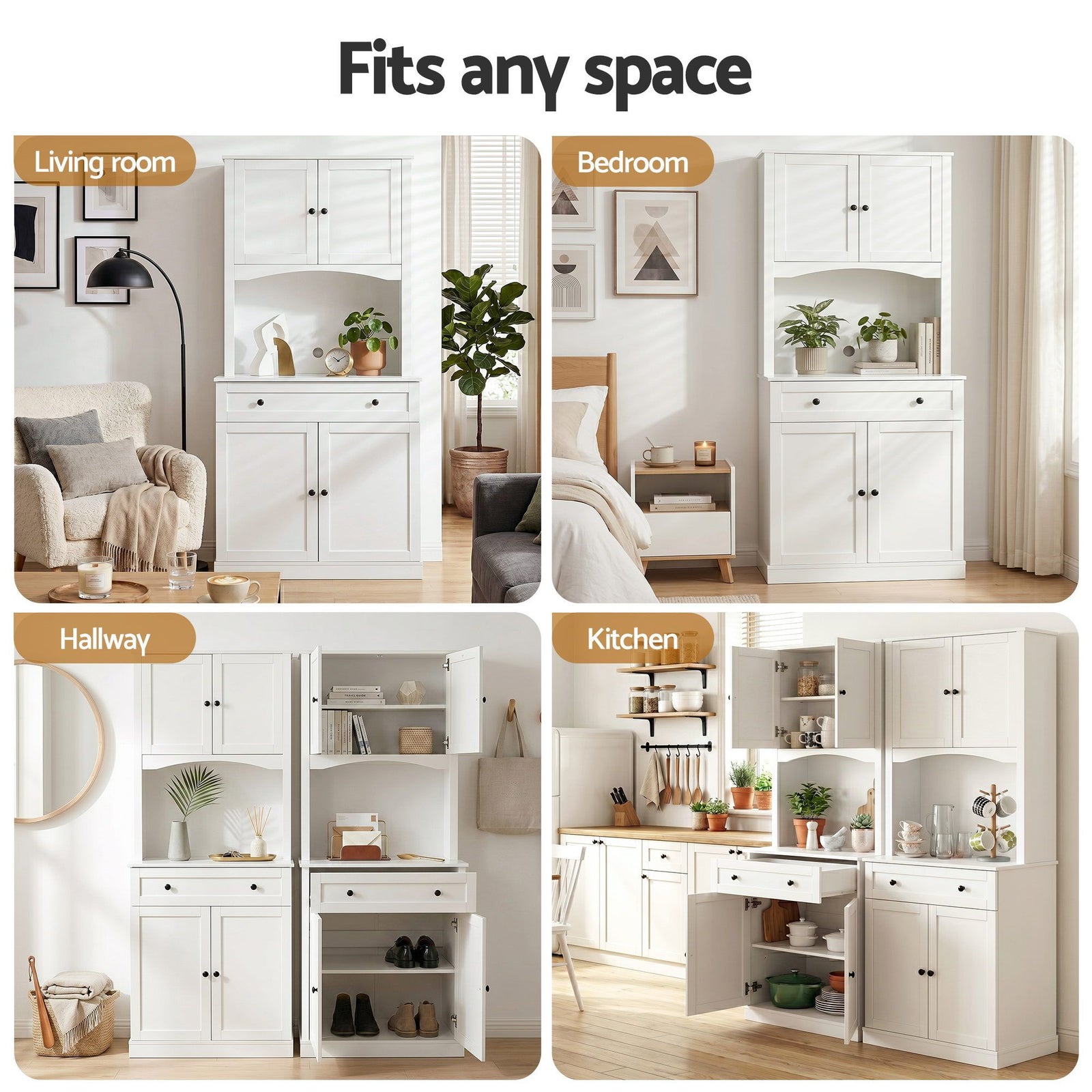 Artiss 2x Buffet Sideboard Hutch Pantry Cabinet Kitchen Storage BEINI White