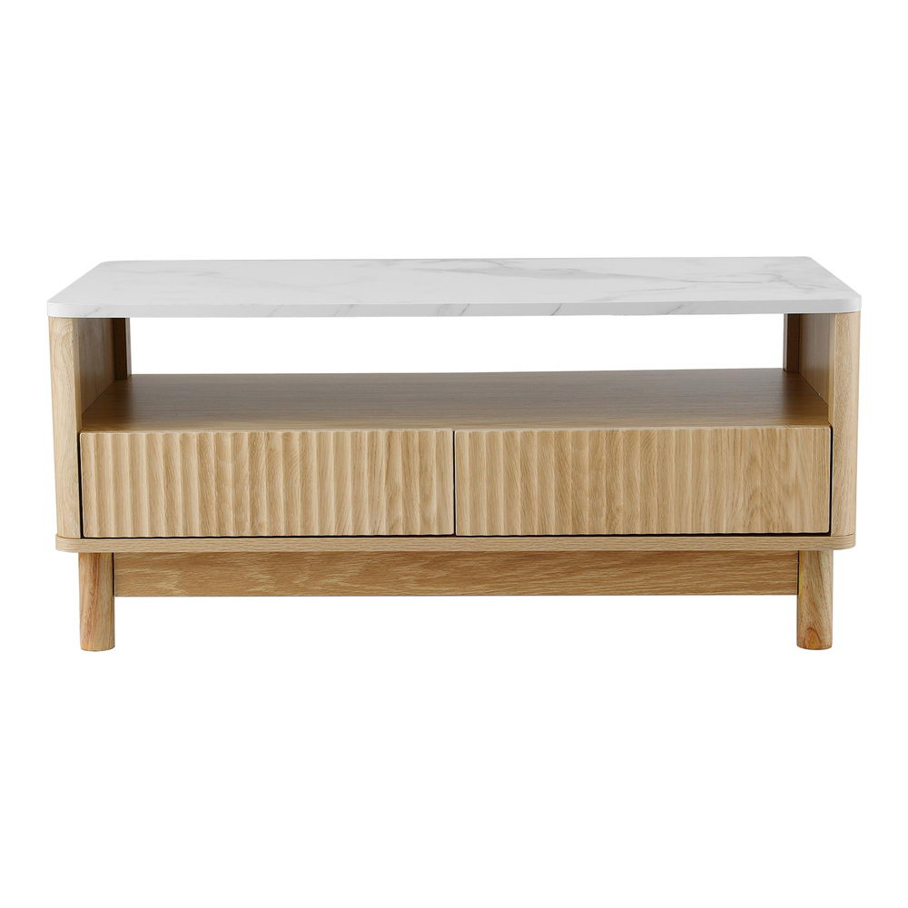 Artiss Coffee Table Drawer Shelf Marble Effect Wood&White