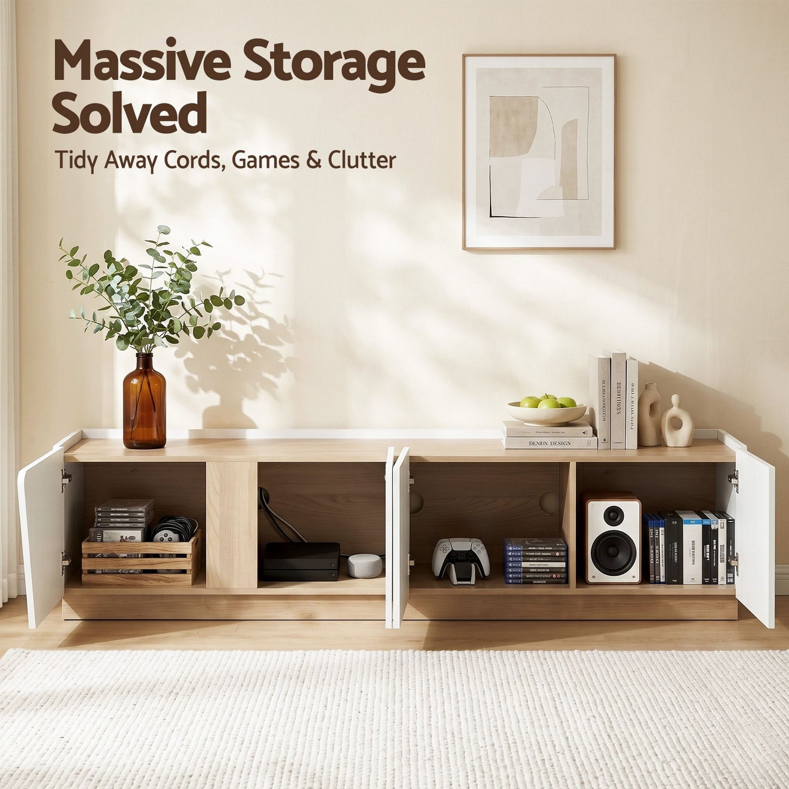Artiss 180cm TV Unit Storage Cabinet Living Room White & Pine