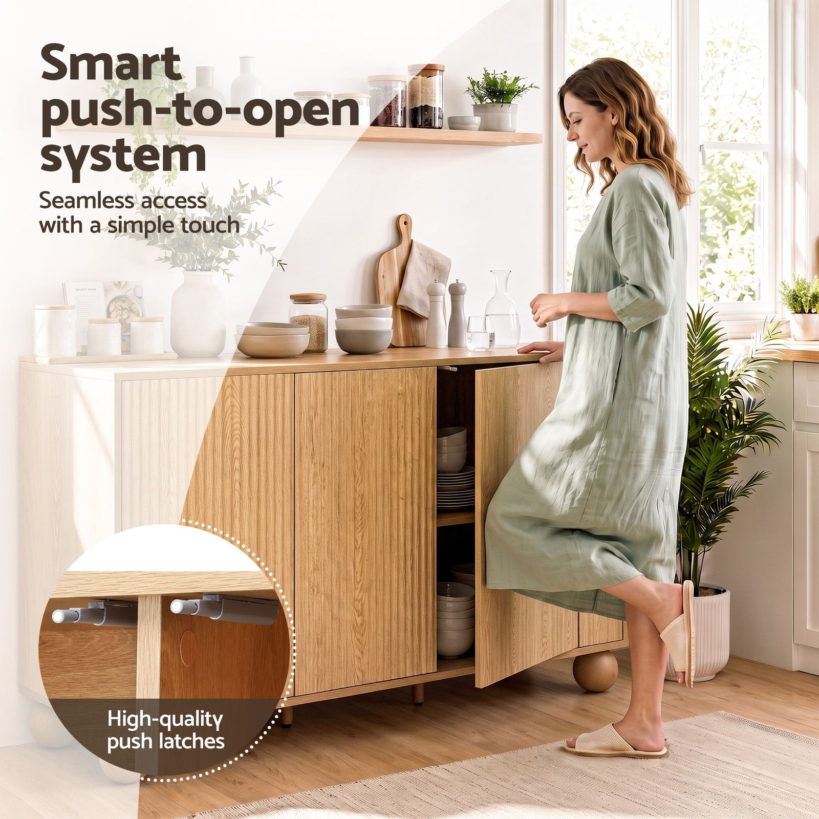 Artiss Buffet Sideboard Cabinet 2-Tier Fluted Kitchen Storage Ball Legs Pine