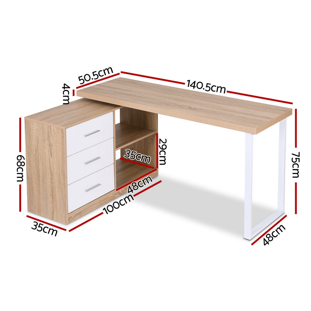 Artiss Computer Desk Swivelling L shape Home Office Storage Cabinet Oak