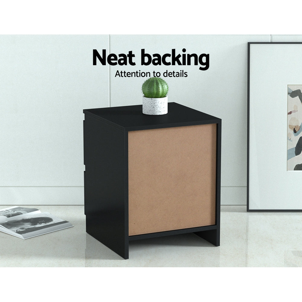 Artiss 2x Bedside Table 2 Drawers - PEPE Black