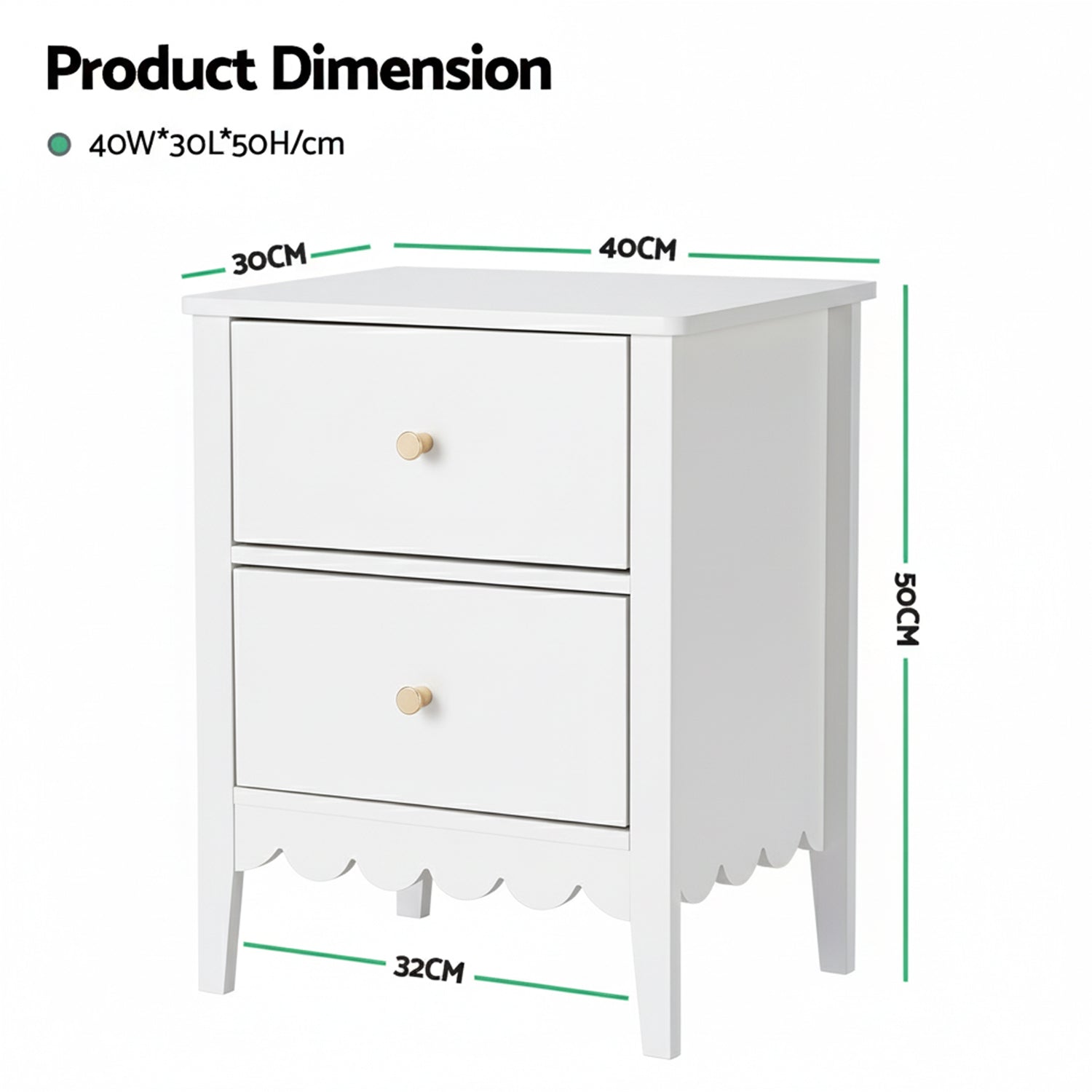 Artiss Bedside Table 2 Drawers Bedroom Storage Nightstand White