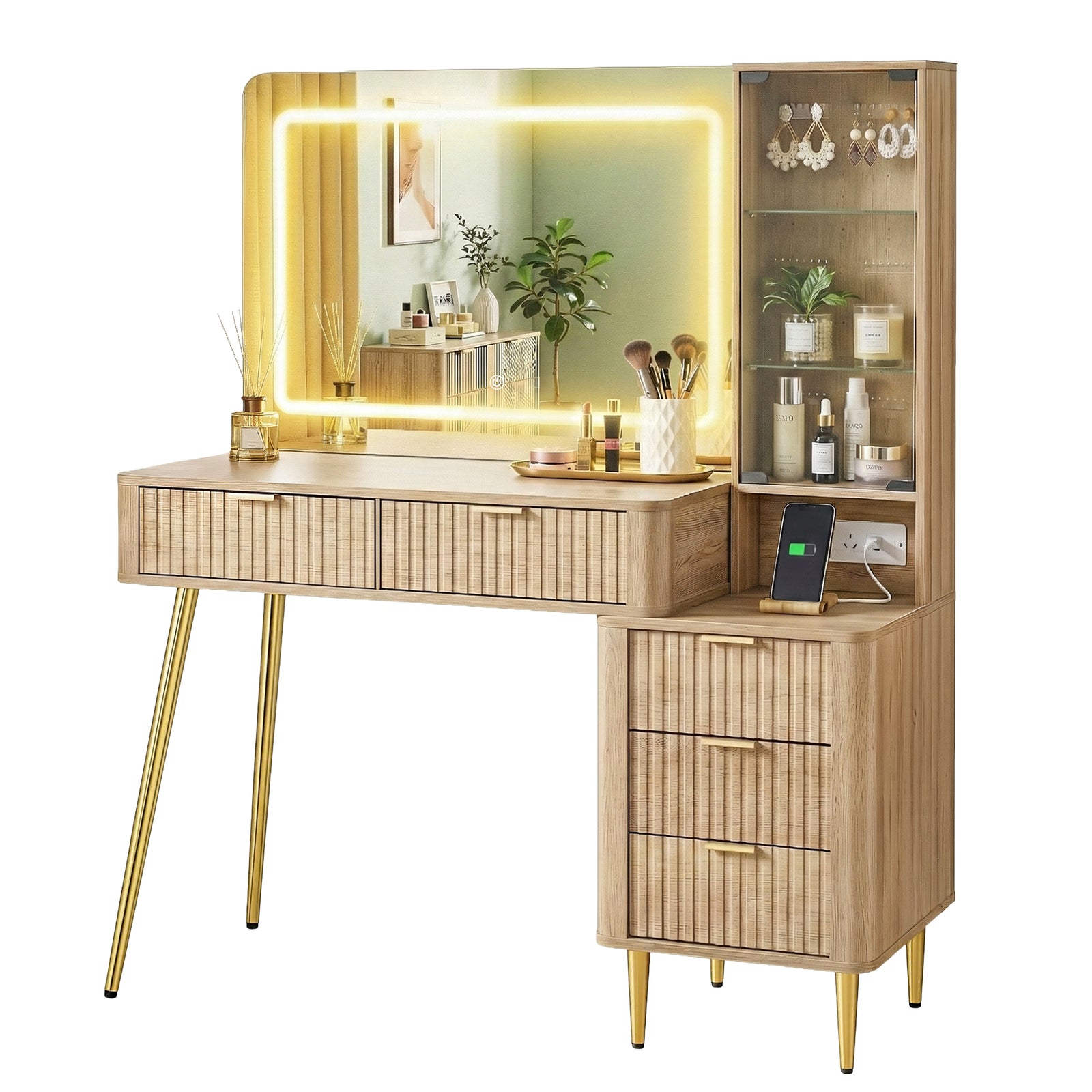Artiss Dressing Table LED Vanity Desk Charging Station Wood