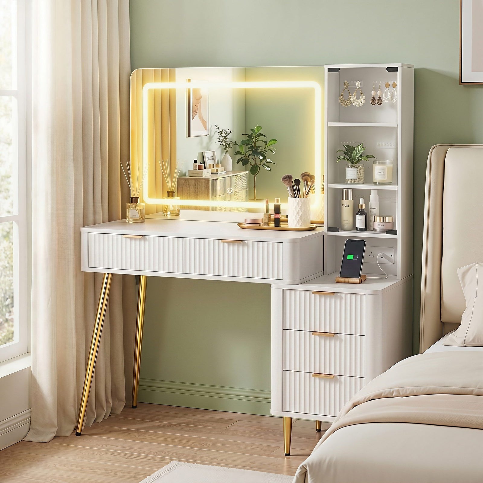 Artiss Dressing Table LED Vanity Desk Charging Station White