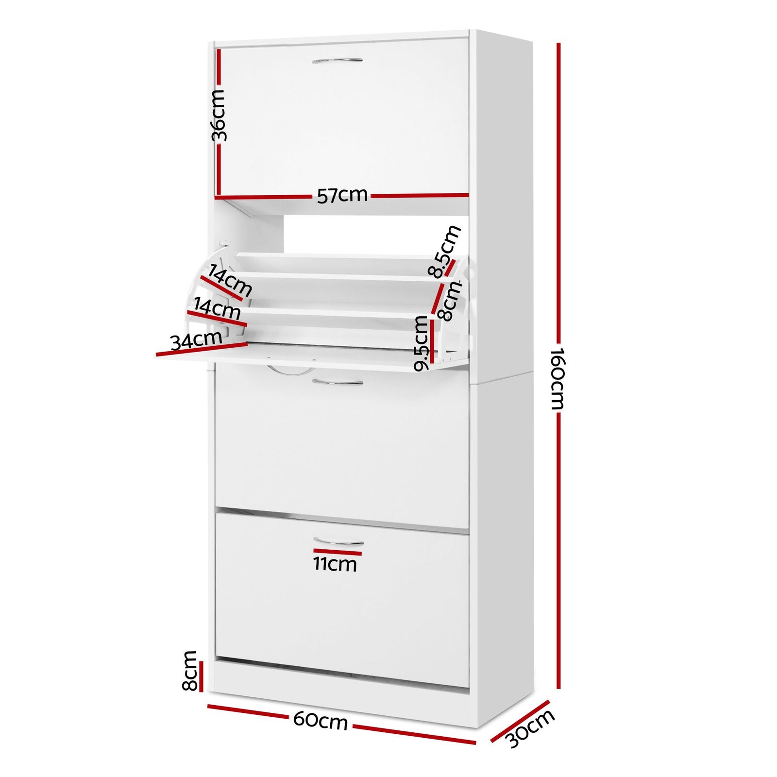 Artiss 2x Shoe Cabinet Storage Organiser 4 Flip Drawer White