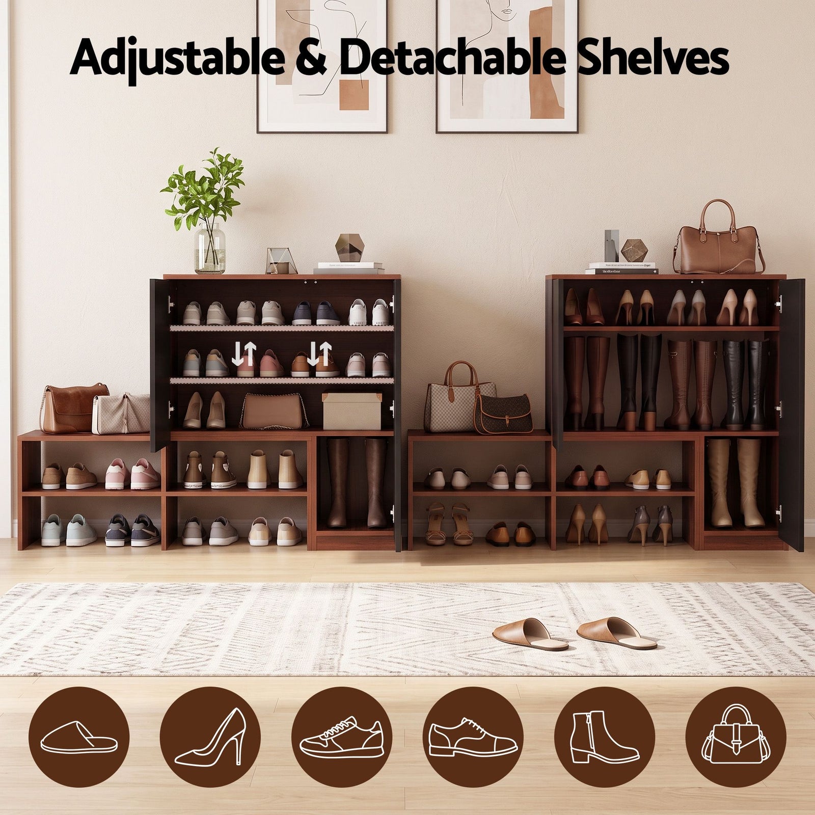 Artiss 2-IN-1 Shoe Cabinet Bench w/ Adjustable Shelf Hallway Walnut & Black