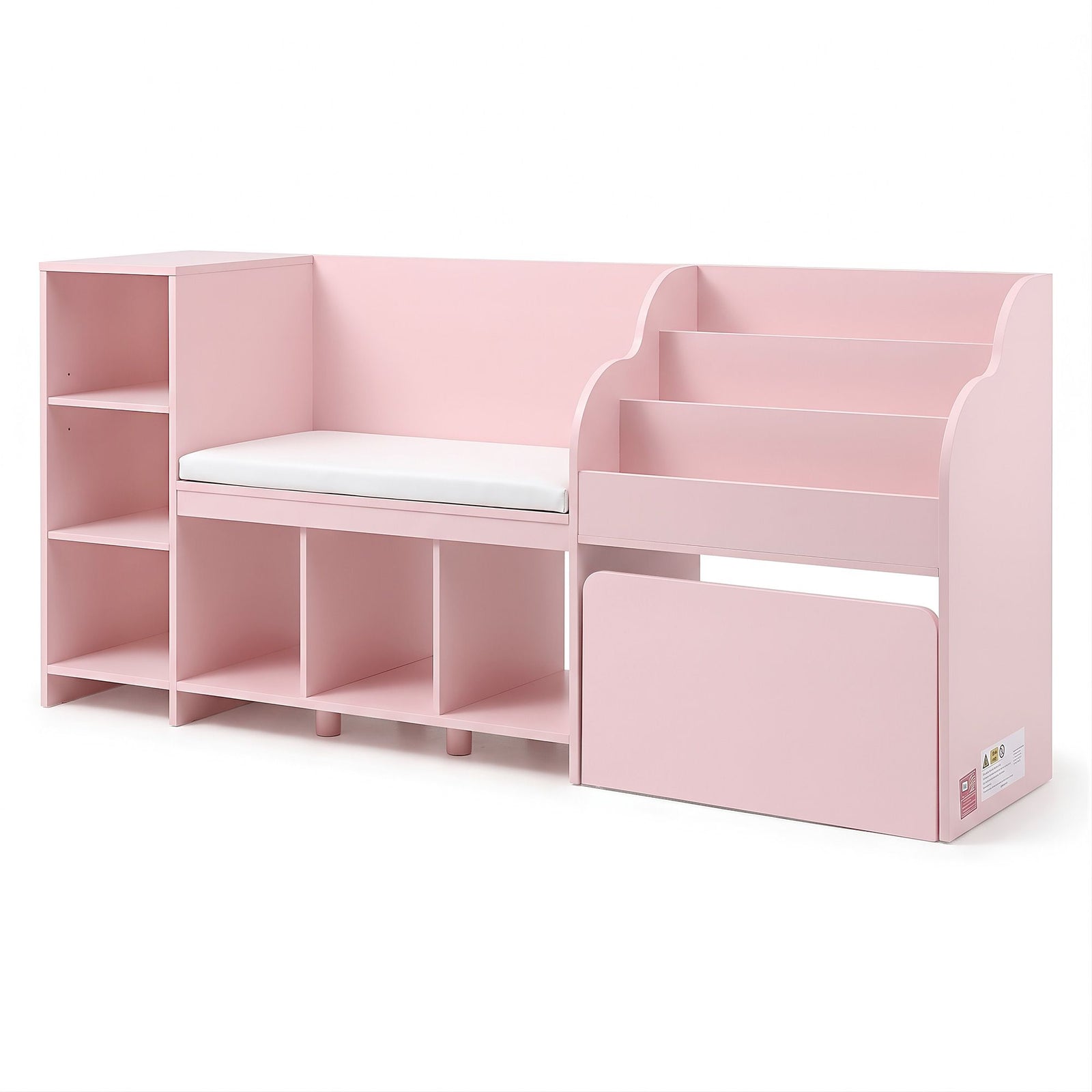 Keezi Kids Storage Unit Bookshelf Toy Box Organiser Bench Seat Cabinet 170cm Pink