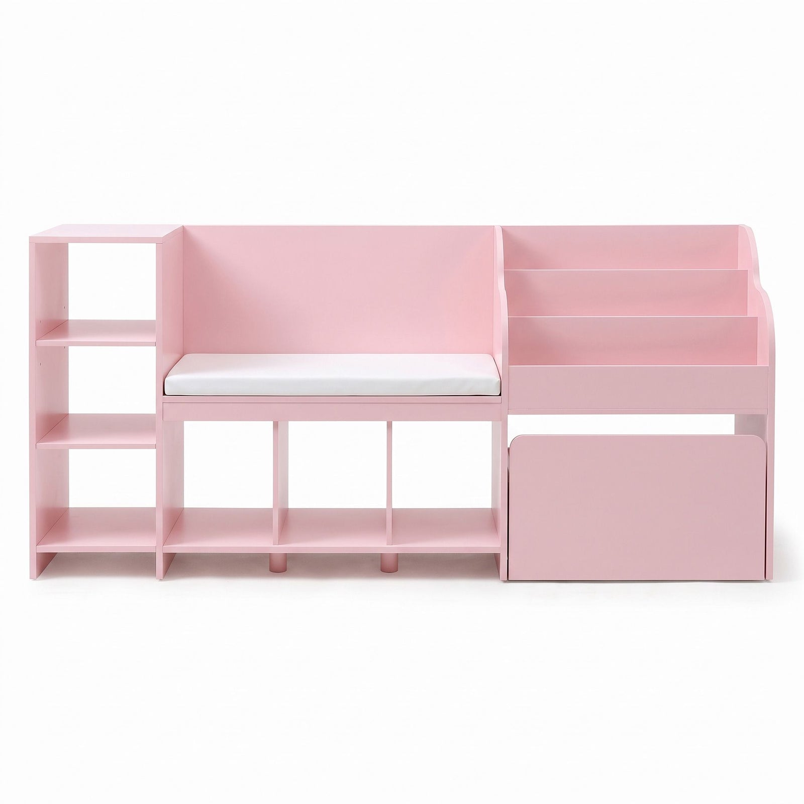 Keezi Kids Storage Unit Bookshelf Toy Box Organiser Bench Seat Cabinet 170cm Pink