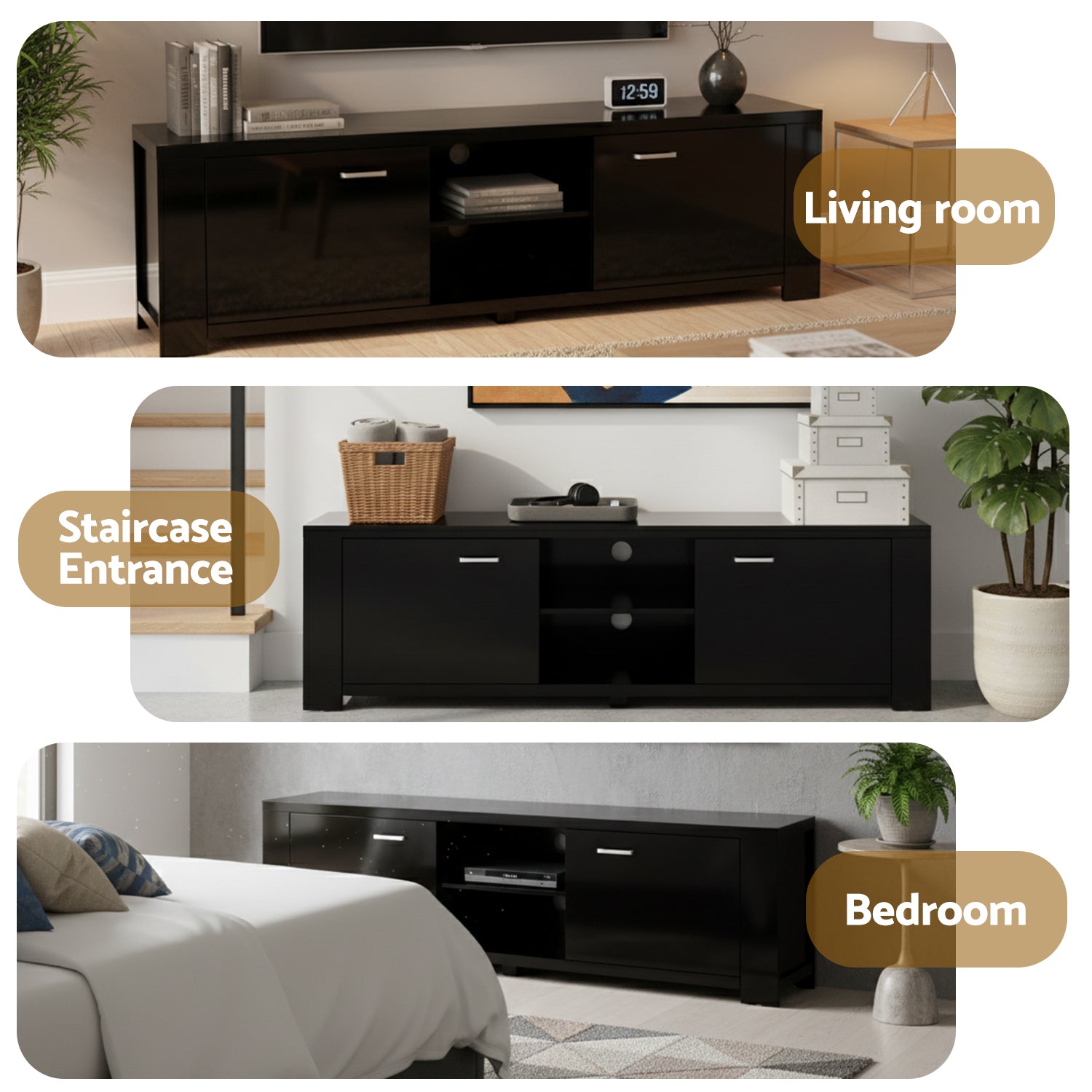 Artiss TV Cabinet Entertainment Unit 160cm Black Maxi