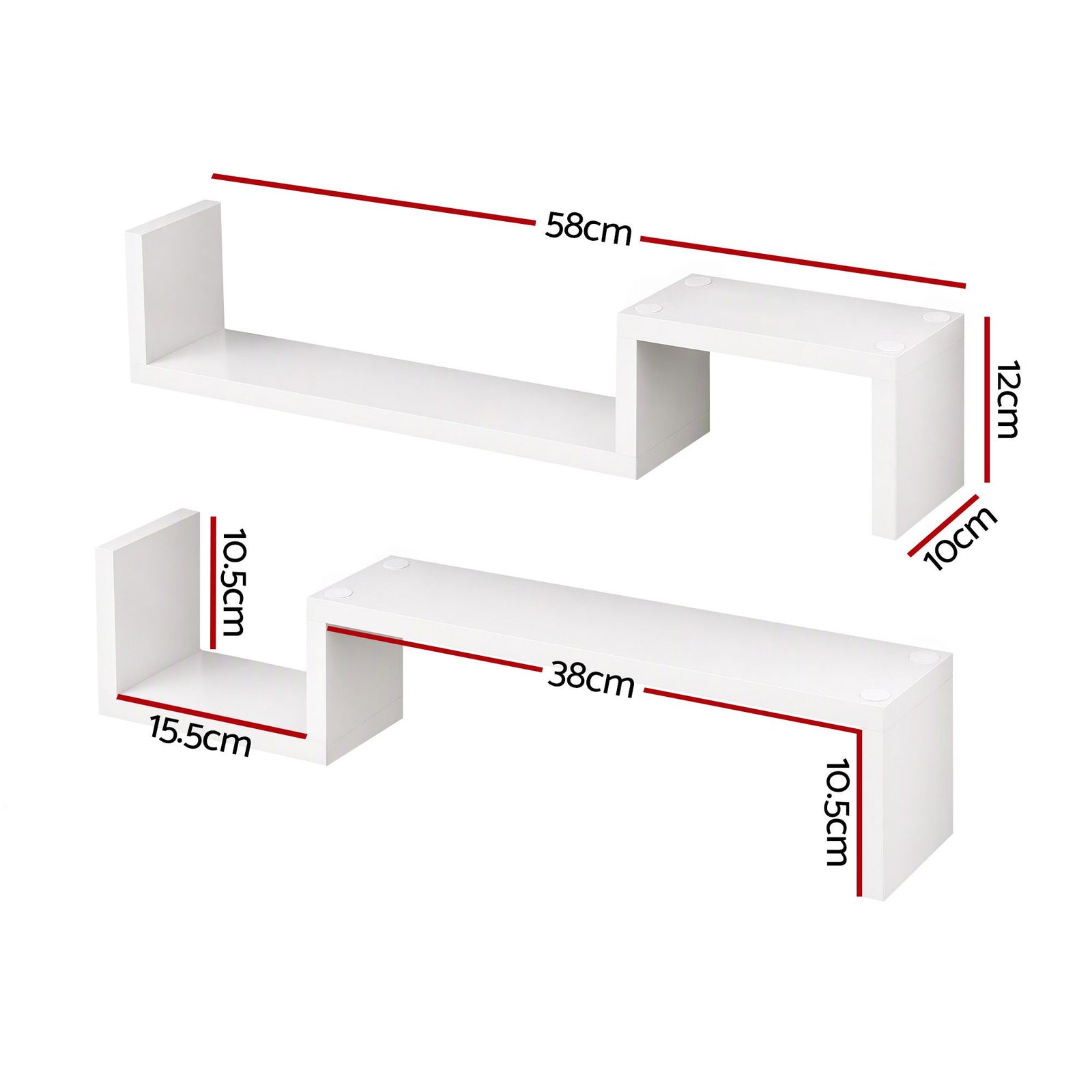 Artiss Set of 2 Floating Shelves Wall Mounted S-Shape Display Ledge, White