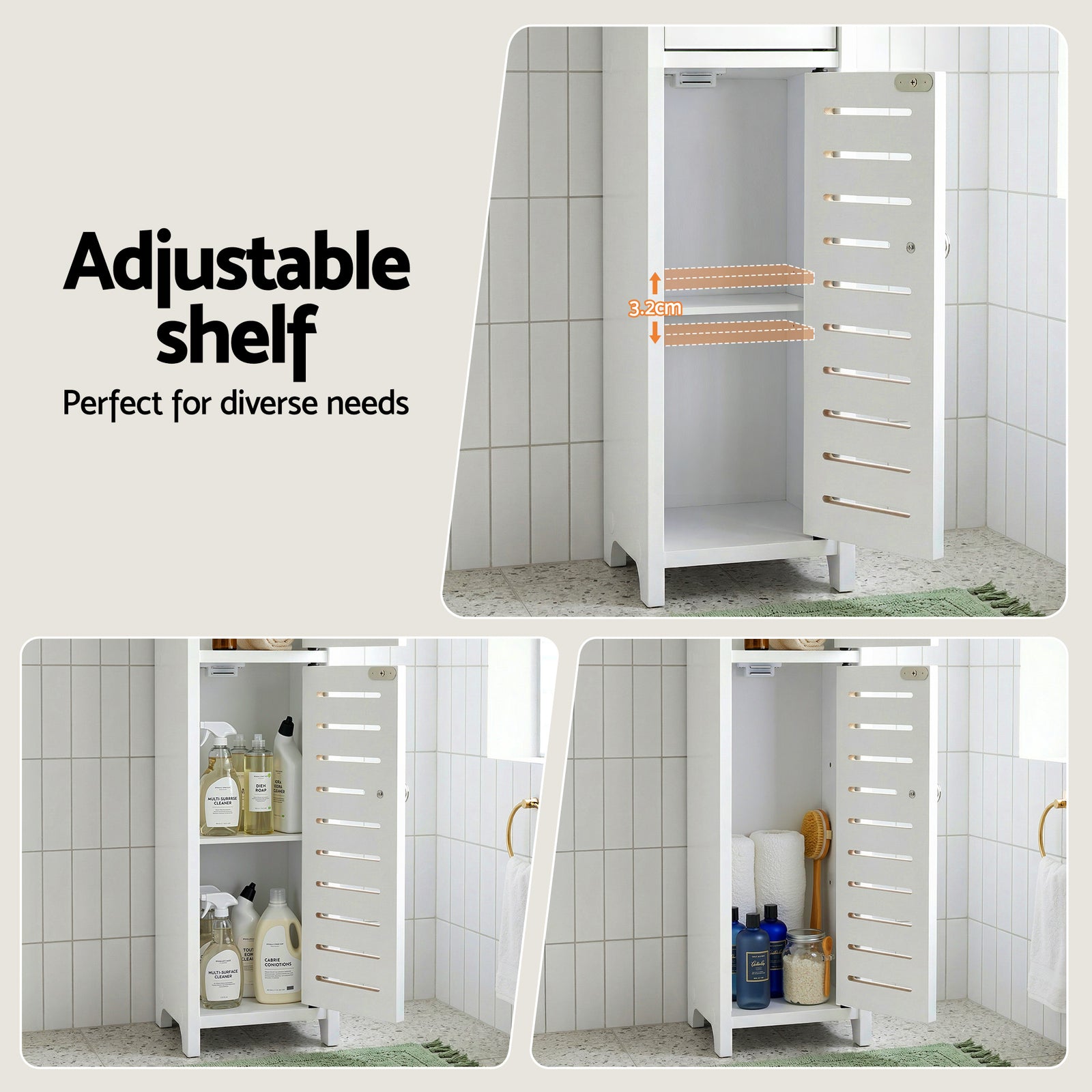 Artiss 2x Bathroom Storage Cabinet 3-Tier Toilet Paper Holder Organizer White
