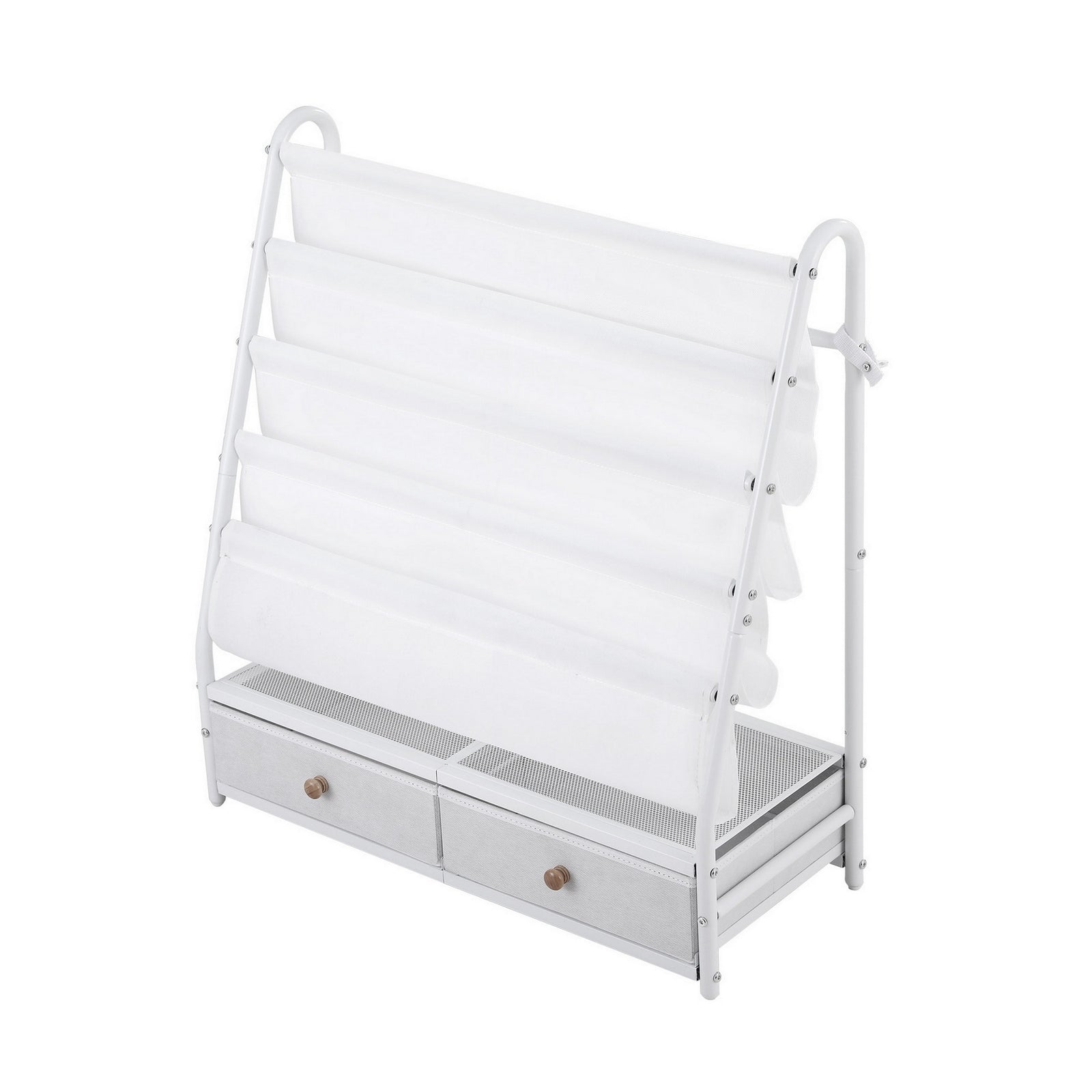 Keezi Kids Bookshelf Metal Storage Rack Toy Organiser Display Shelf Drawer White