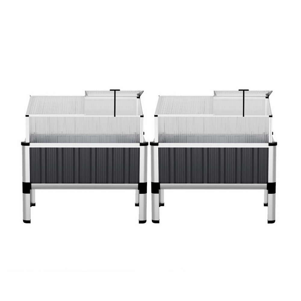 Green Fingers Raised Garden Bed x2 80x49x74cm Greenhouse Planter Box Galvanised Herb