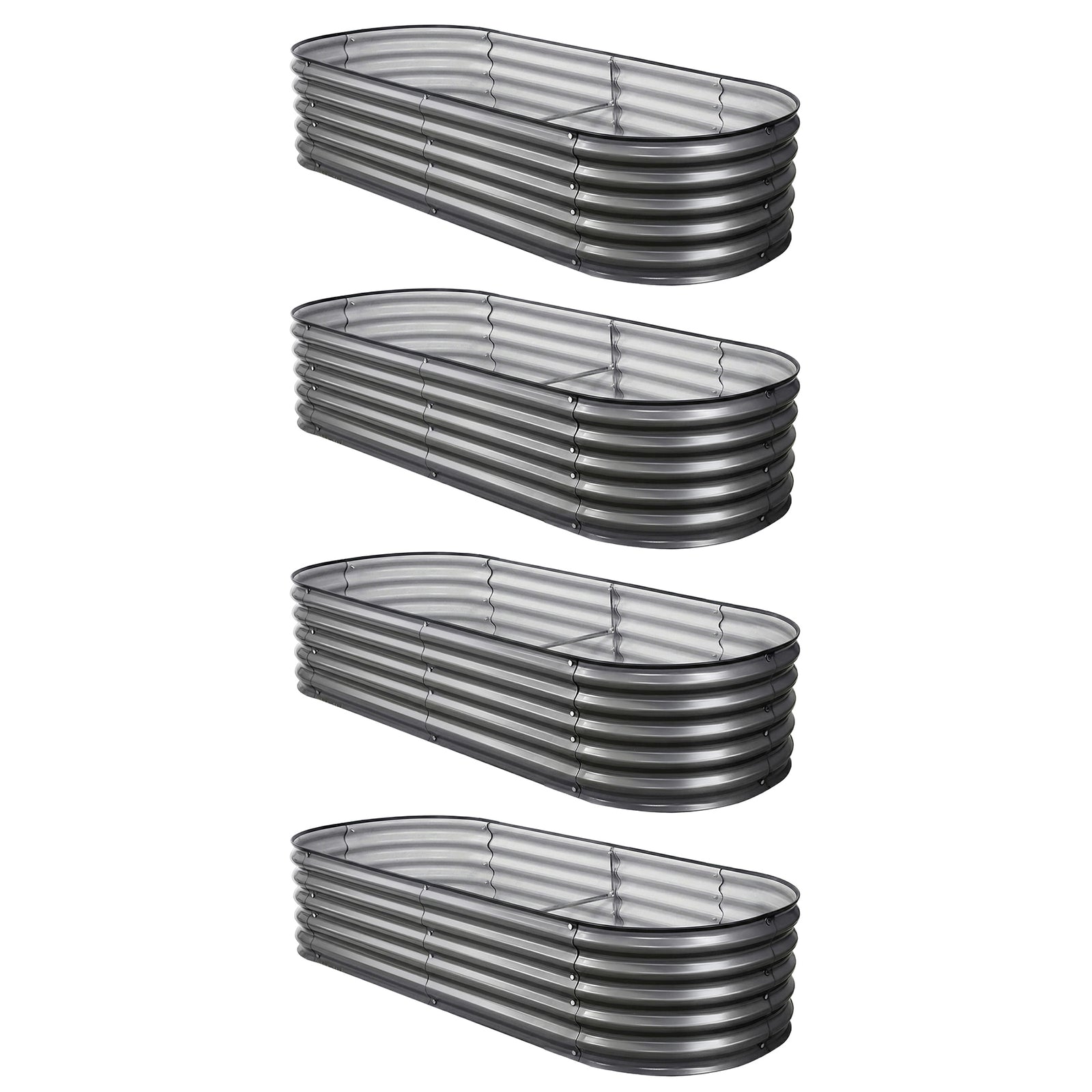 Green Fingers 4 Pcs Raised Garden Bed Kit Oval Galvanized Steel Planter Boxes 160x80x42cm, Heavy Duty Metal Elevated Garden Bed for Vegetables Flowers Herbs, with Safety Edging, Gloves & Pegs Included