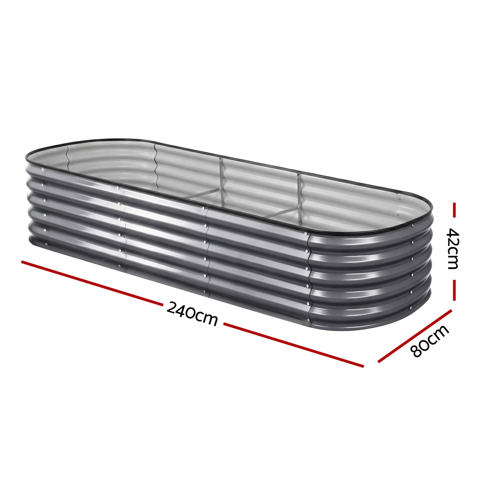 Green Fingers 3 Pcs Raised Garden Bed Kit Oval Galvanized Steel Planter Boxes 240x80x42cm, Heavy Duty Metal Elevated Garden Bed for Vegetables Flowers Herbs, with Safety Edging, Gloves & Pegs Included