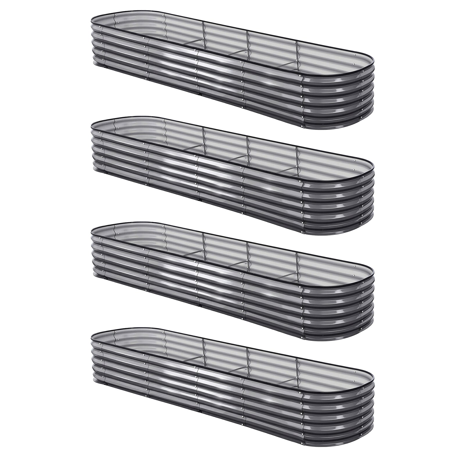 Green Fingers 4 Pcs Raised Garden Bed Kit Oval Galvanized Steel Planter Boxes 320x80x42cm, Heavy Duty Metal Elevated Garden Bed for Vegetables Flowers Herbs, with Safety Edging, Gloves & Pegs Included