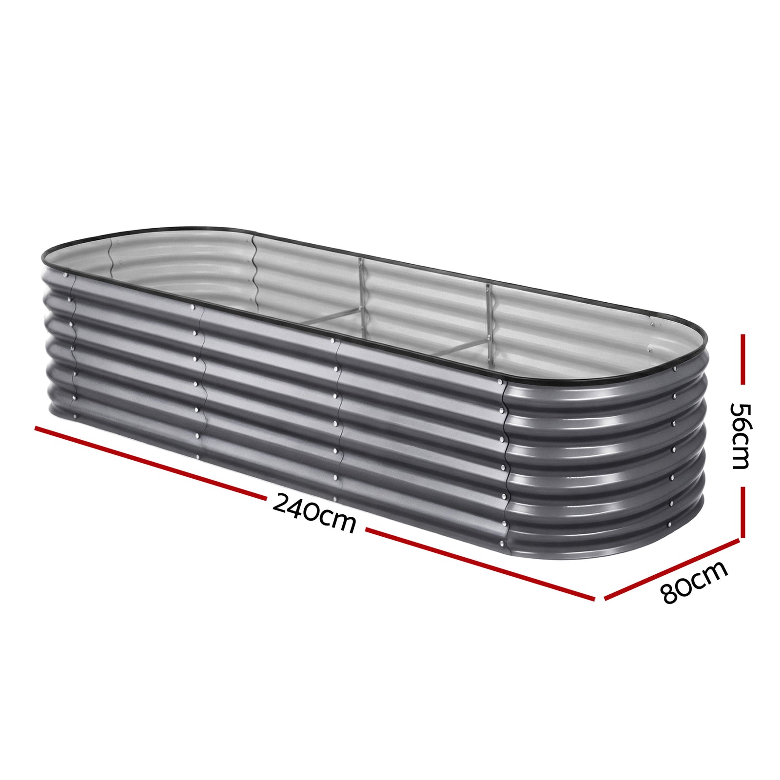 Green Fingers 4 Pcs Raised Garden Bed Kit Oval Galvanized Steel Planter Boxes 240x80x56cm, Heavy Duty Metal Elevated Garden Bed for Vegetables Flowers Herbs, with Safety Edging, Gloves & Pegs Included
