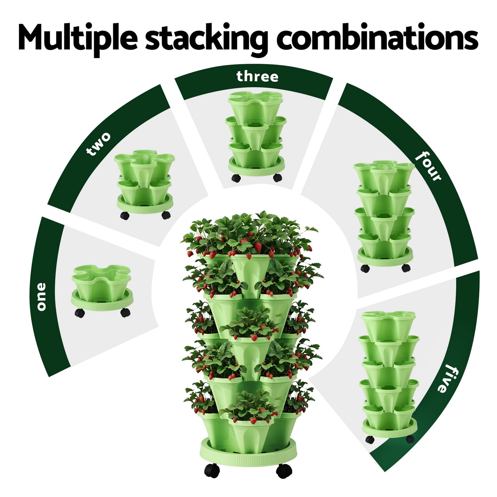 Green Fingers Garden Bed 5 Tier Vertical Garden Grey Strawberry Stackable Planters Herbs Light Green