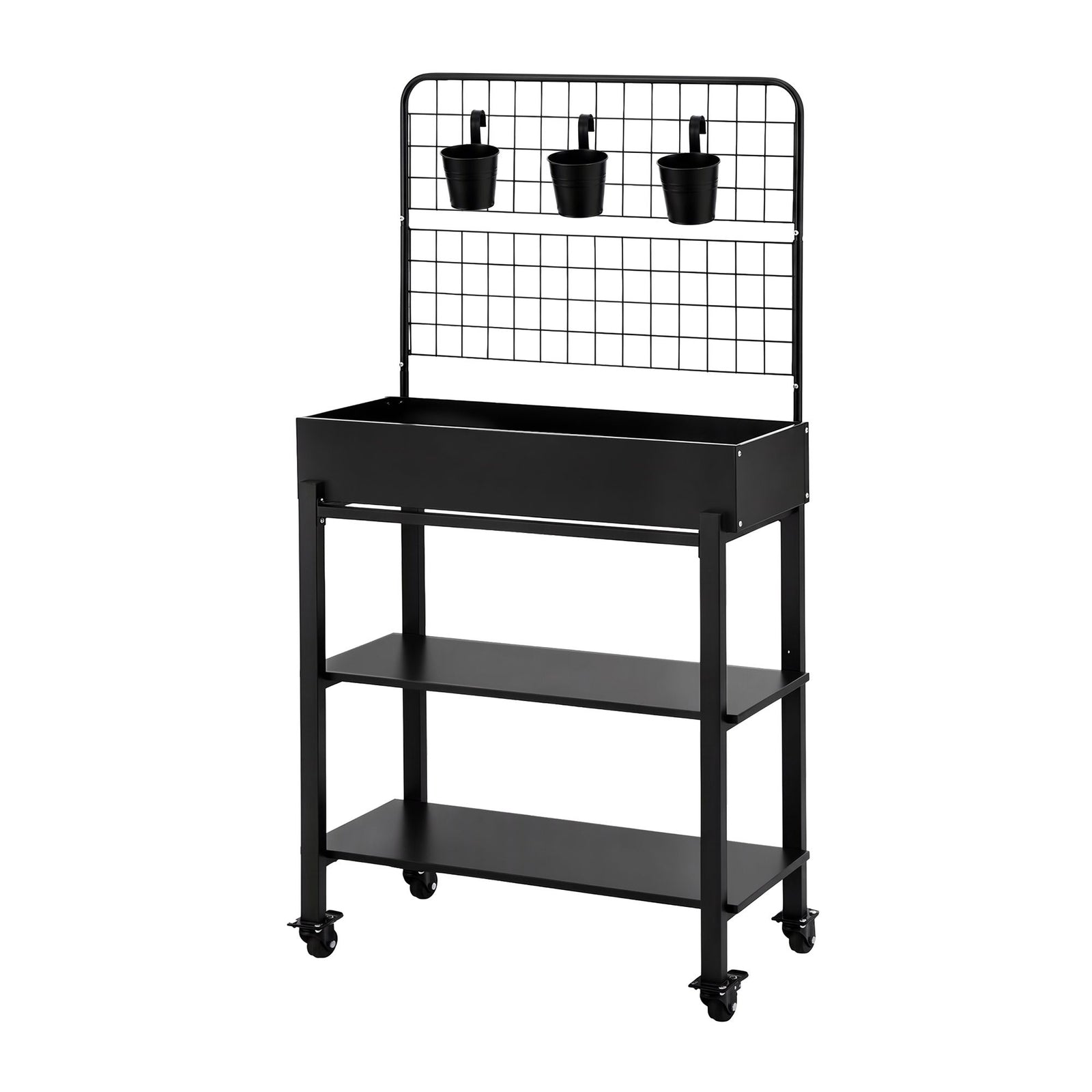 Green Fingers Mobile Raised Garden Bed with Trellis & Shelves Dark Grey