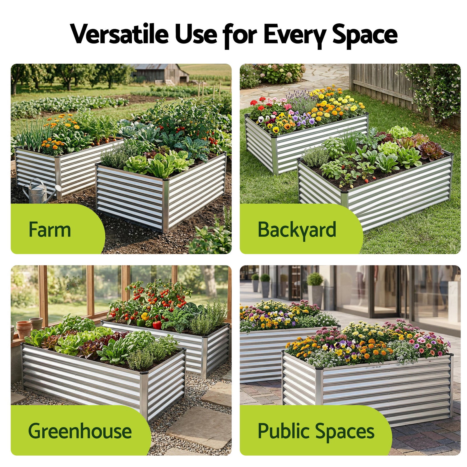 Green Fingers Raised Garden Bed 2 in 1 Modular Galvanised Planter Box Rust Resistant 240x80x60cm