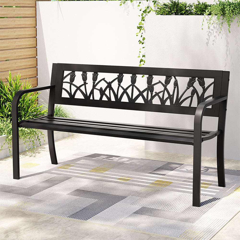 Gardeon Outdoor Garden Bench Seat Outdoor Furniture Steel 2 Seater Park Black