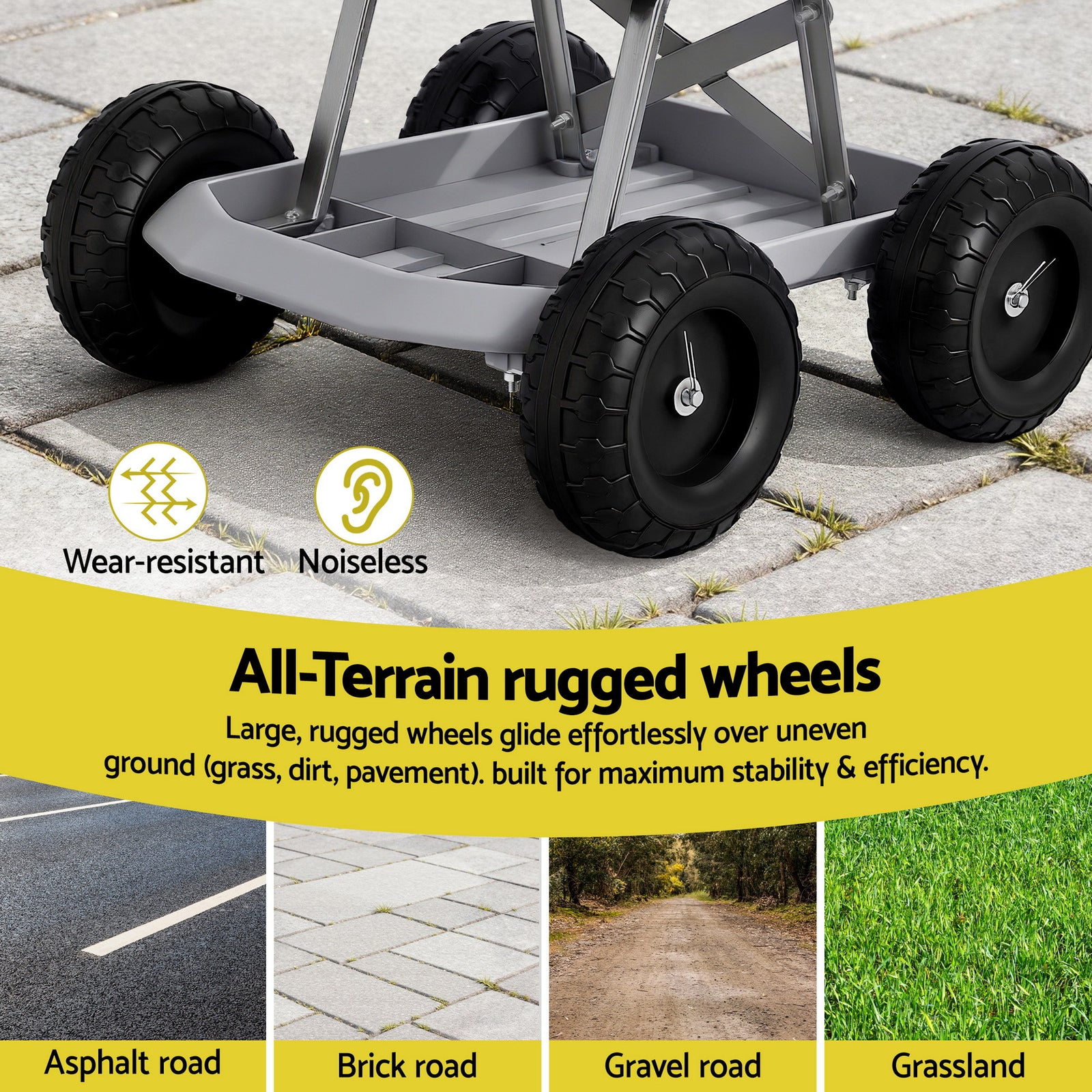 Gardeon Garden Cart Seat with Wheels, Rolling Work Stool with Tool Storage Tray, 440lbs (200kg) Heavy Duty Capacity Garden Stool for Outdoor Yard Work, Car Detailing, and Garage Maintenance, Grey/Black