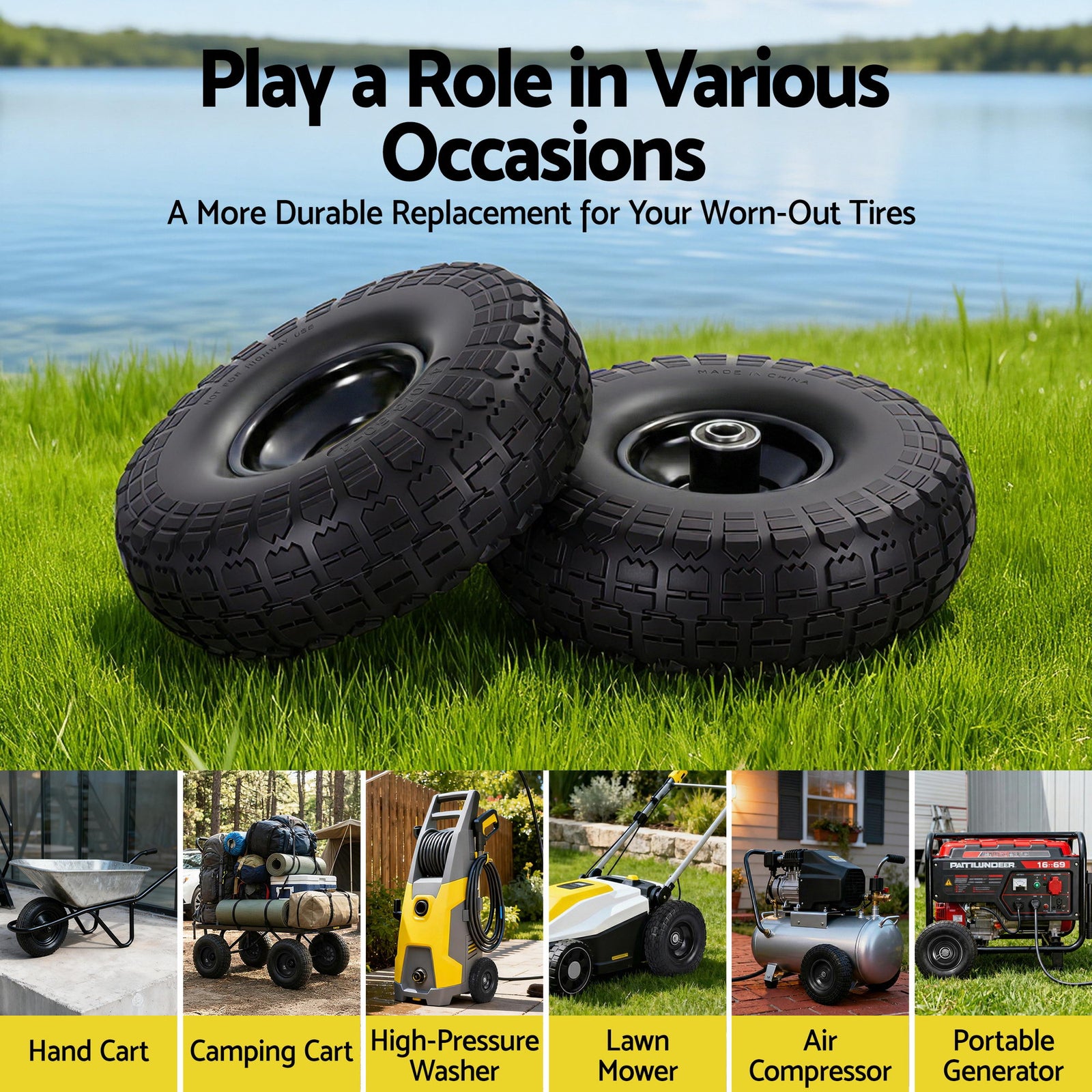 Gardeon 2pcs, 4.10/3.50-4 Tire And Wheel Flat Free, 26cm Solid Rubber Tires with 5/8 Axle Bore Hole And Double Sealed Bearings, Perfect for Wheelbarrow, Garden Cart, Wagon, Dolly