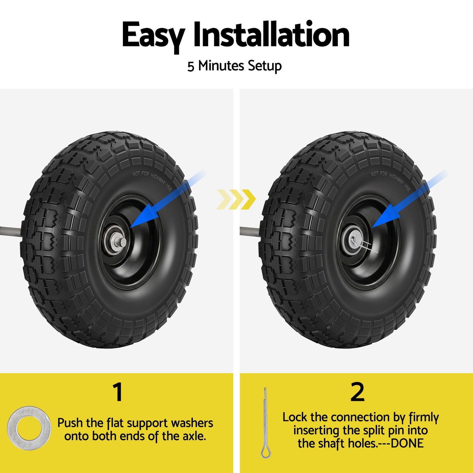 Gardeon 2pcs, 4.10/3.50-4 Tire And Wheel Flat Free, 26cm Solid Rubber Tires with 5/8 Axle Bore Hole And Double Sealed Bearings, Perfect for Wheelbarrow, Garden Cart, Wagon, Dolly