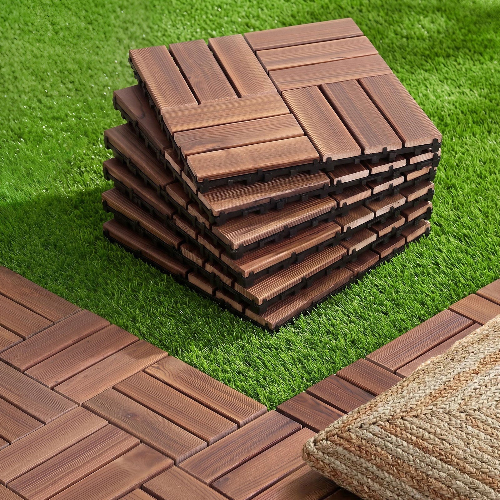 Gardeon 27PCS Wood Deck Tiles 30x30cm Interlocking Floor Tiles Pine Brown