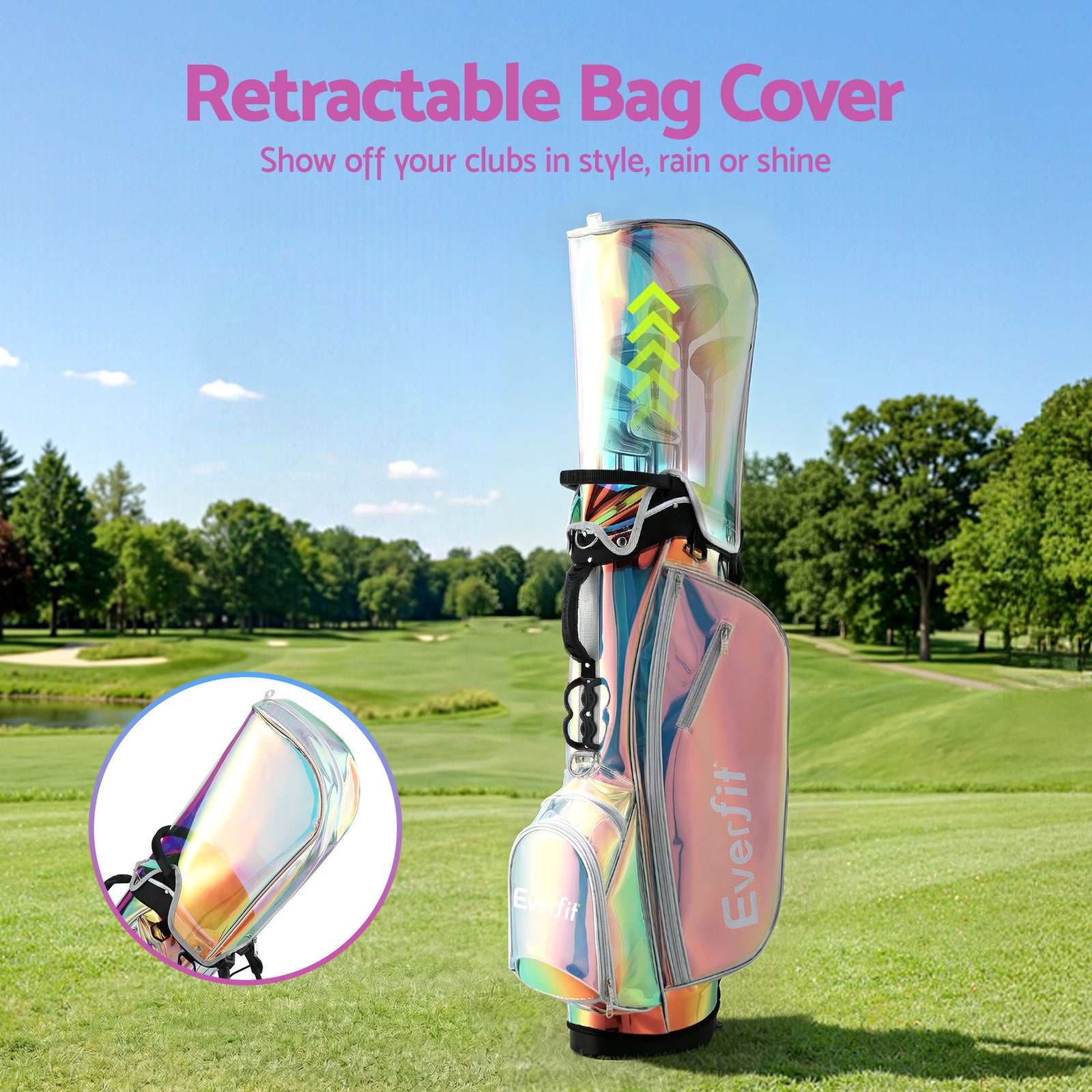 Everfit Golf Stand Bag Lightweight Carry Bag Dual Strap Club Divider Holographic