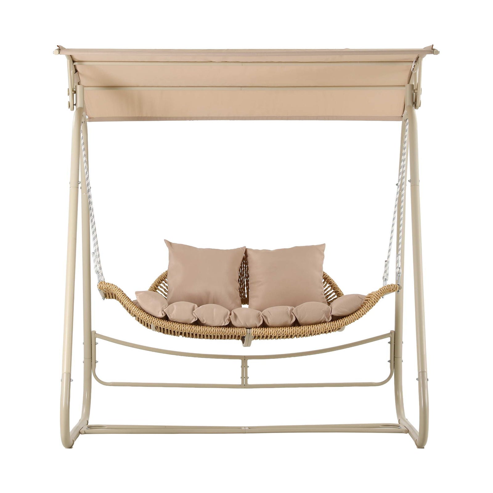Gardeon Outdoor Swing Chair 2-Seater Rattan Seat with Canopy Beige