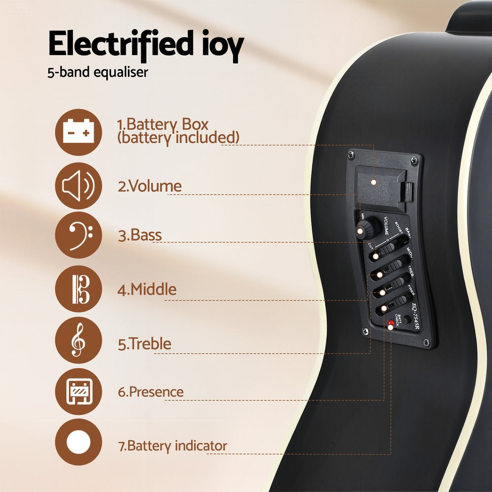 Alpha 43" Acoustic Bass Guitar Black 4-Band EQ