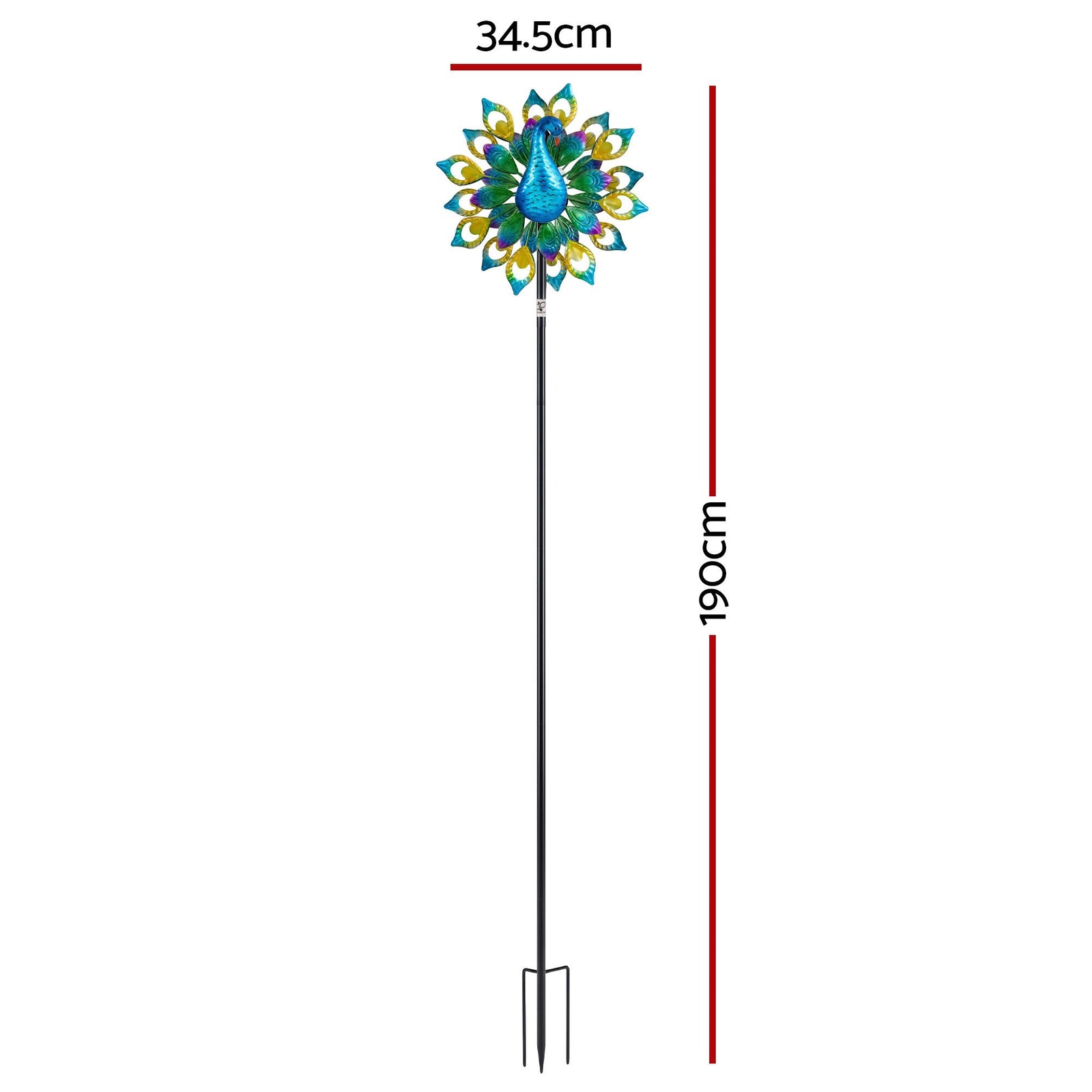 Gardeon Garden Windmill Solar Light Colorful Peacock Metal Spinner 190cm
