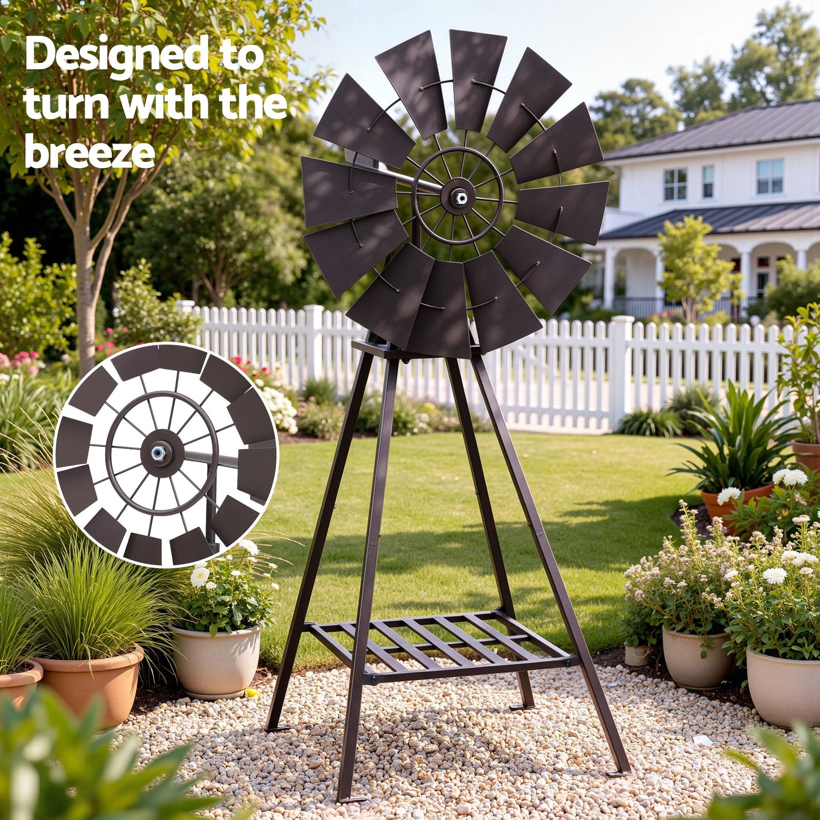 Gardeon Garden Windmill Metal Outdoor Yard Decor 120cm Bronze