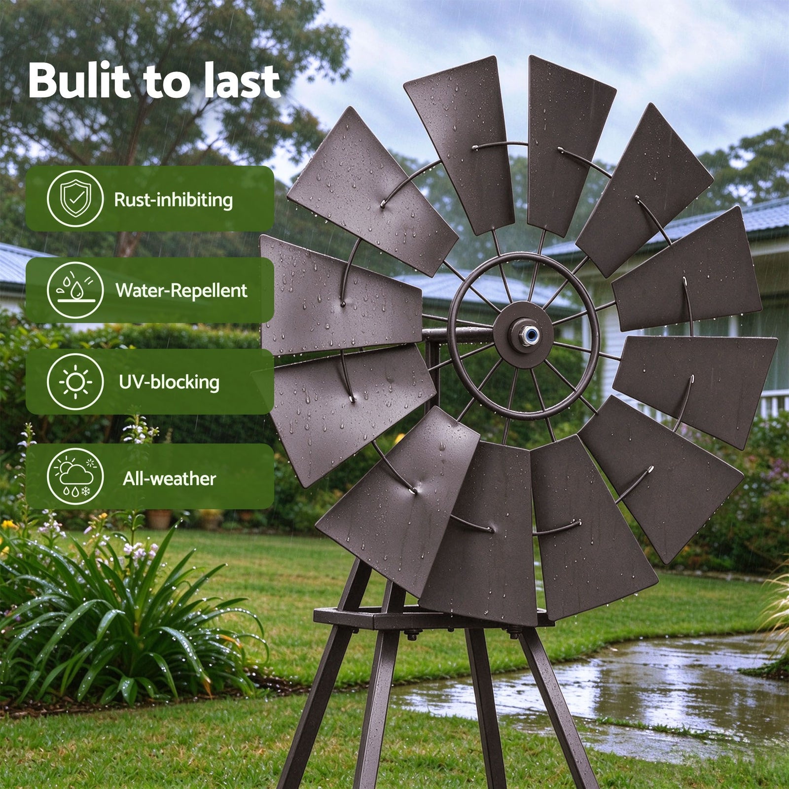Gardeon Garden Windmill Metal Outdoor Yard Decor 120cm Bronze