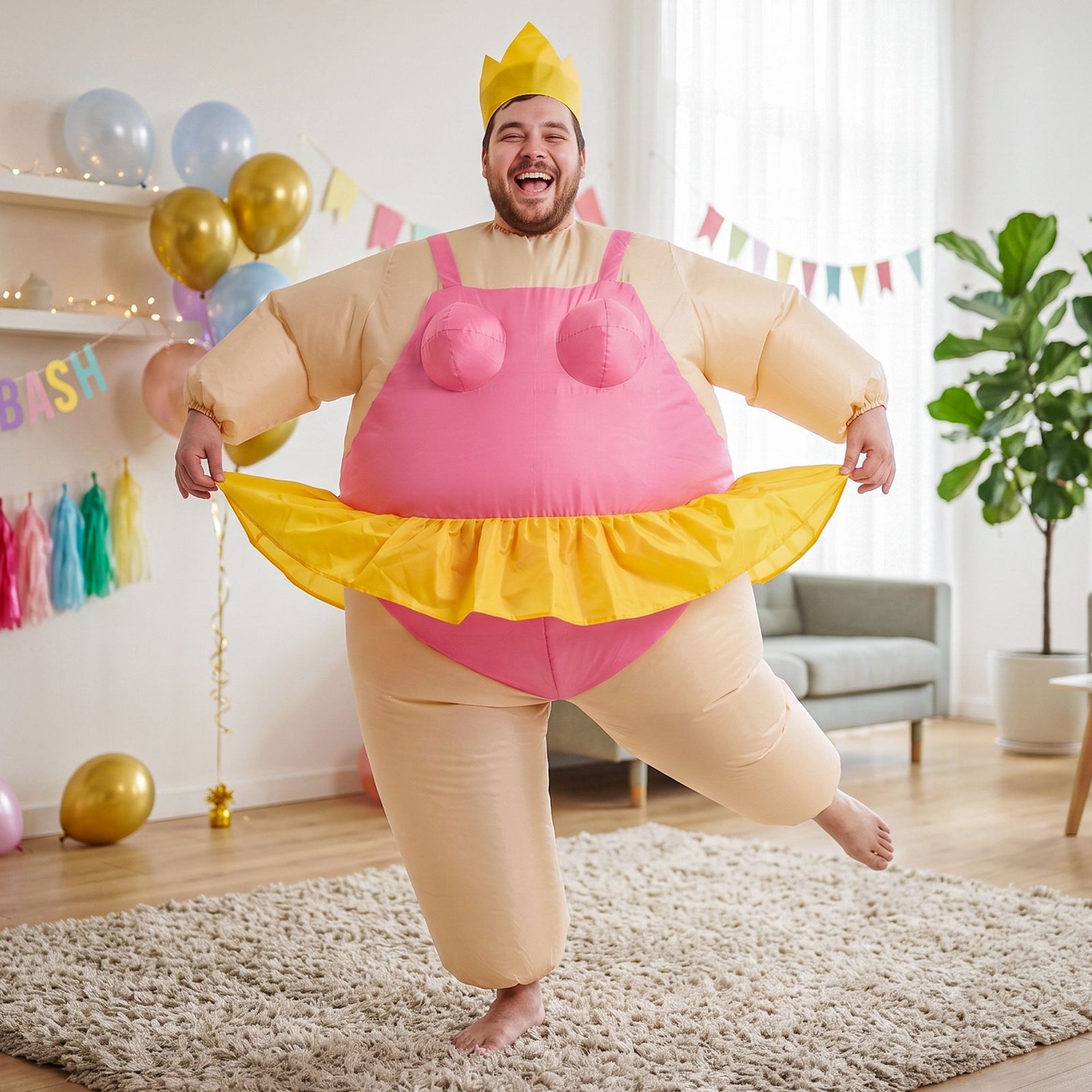 Inflatable Costume Funny Fat Suit Fancy Dress Adult Party Outfit Pink One Size