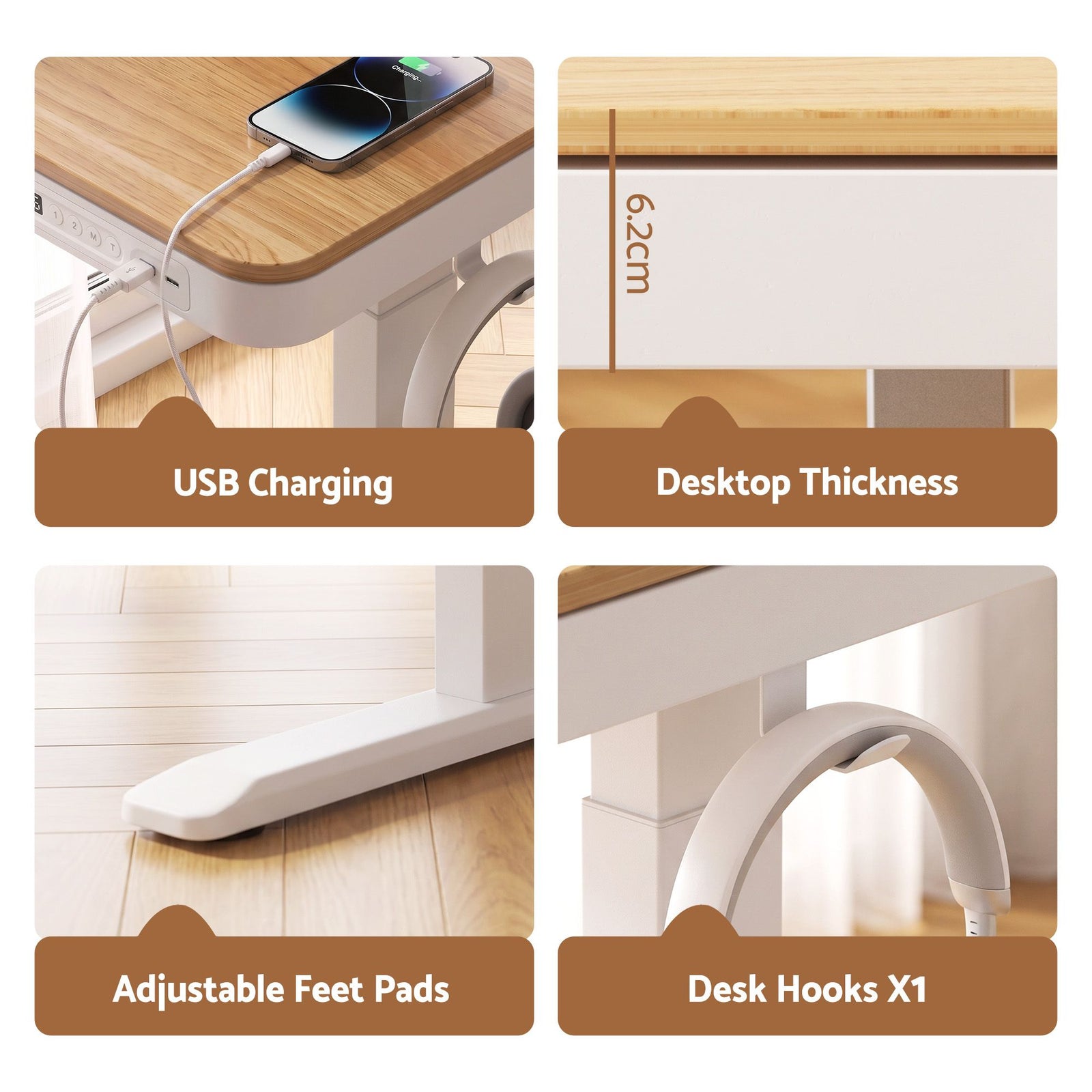 Artiss Motorised Standing Desk with Storage Drawer 120cm Wood White