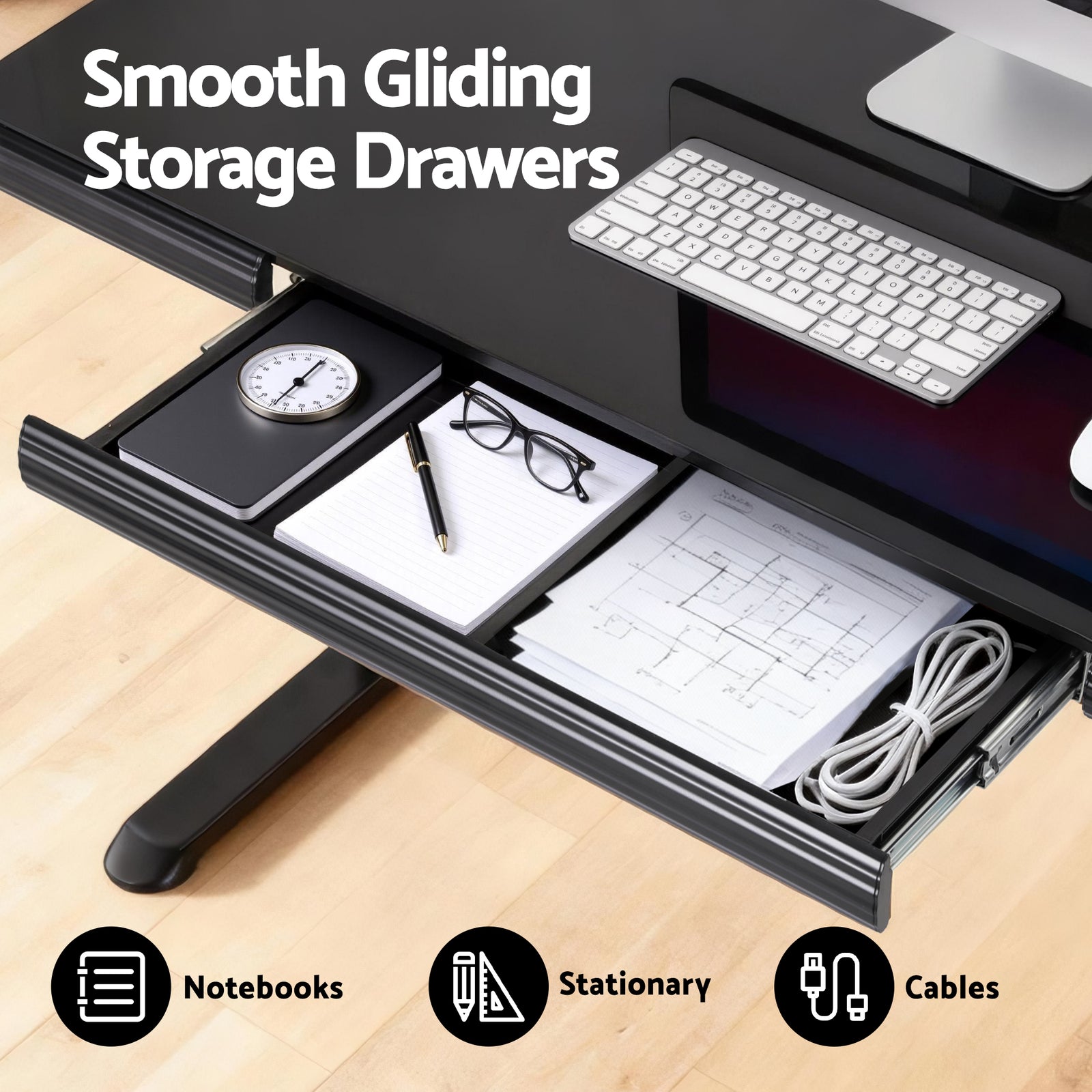 Artiss Standing Desk Motorised Tempered Glass Top Electric Black 120CM