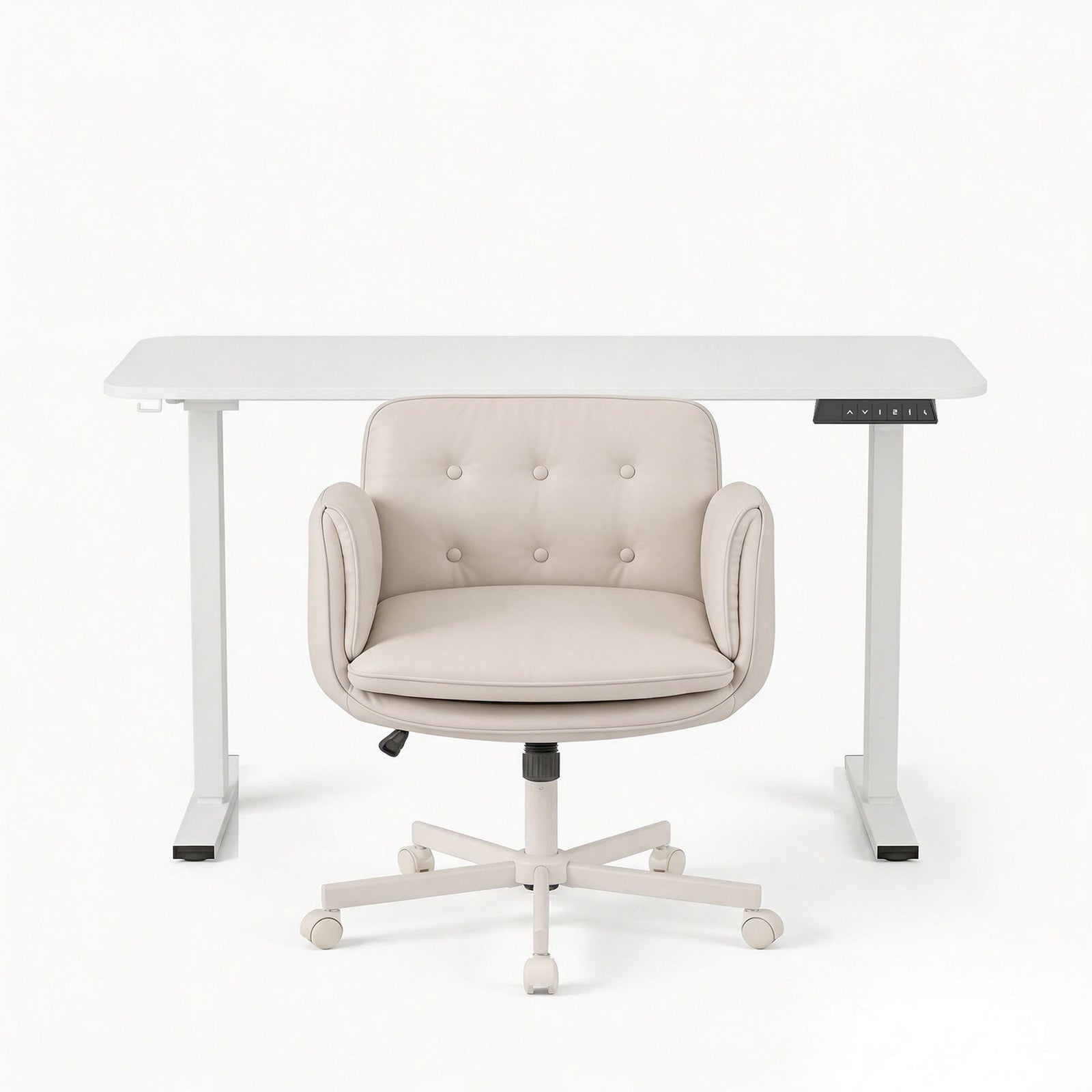Artiss Criss Cross Chair with Wheels & Adjustable Armrests and Electric Standing Desk 140cm with Memory Presets, Ergonomic Cross Legged Chair and Office Desk Set