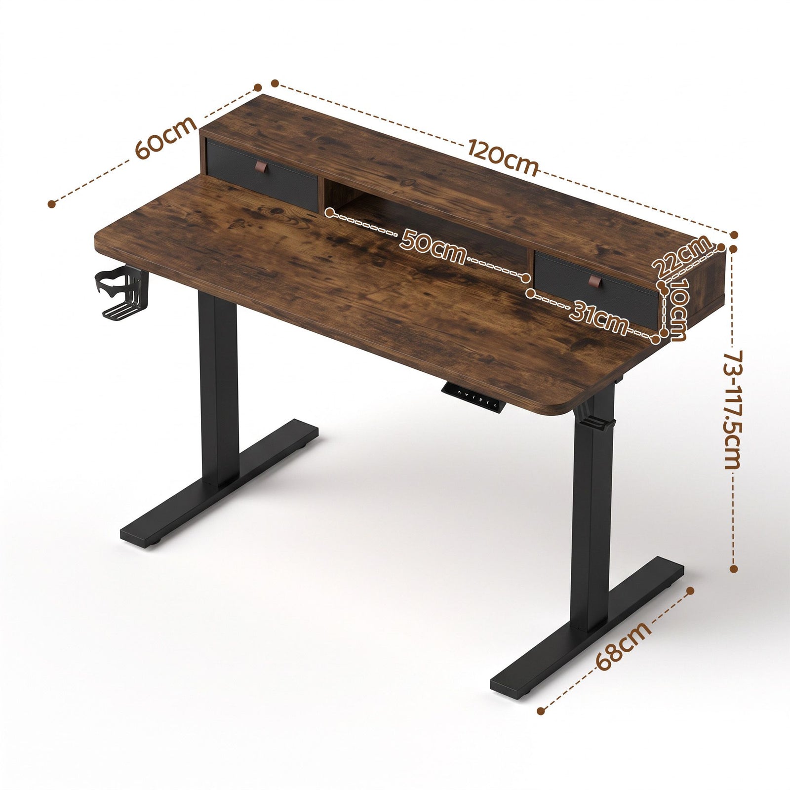Artiss Electric Standing Desk Height Adjustable Home Office 120cm Rustic Brown