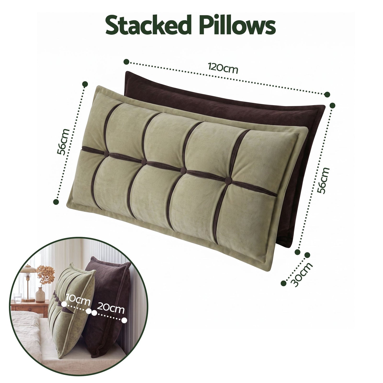 Giselle Bedding Headboard Pillow with Double-Layer Storage Wedge Reading Backrest with Adjustable Filling, Chenille Bed Rest Cushion for Daybed, Dorm, and RV Double