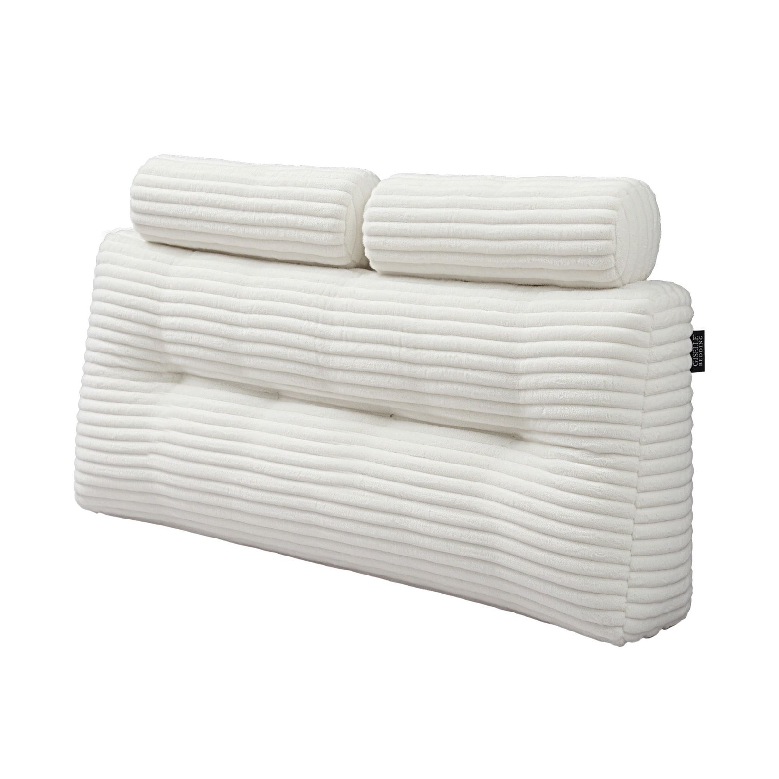 Giselle wedge pillow headboard with non-flattening shredded foam core, perfect for dorm reading or sofa lap desk, 330g corduroy cover, side pockets, Double