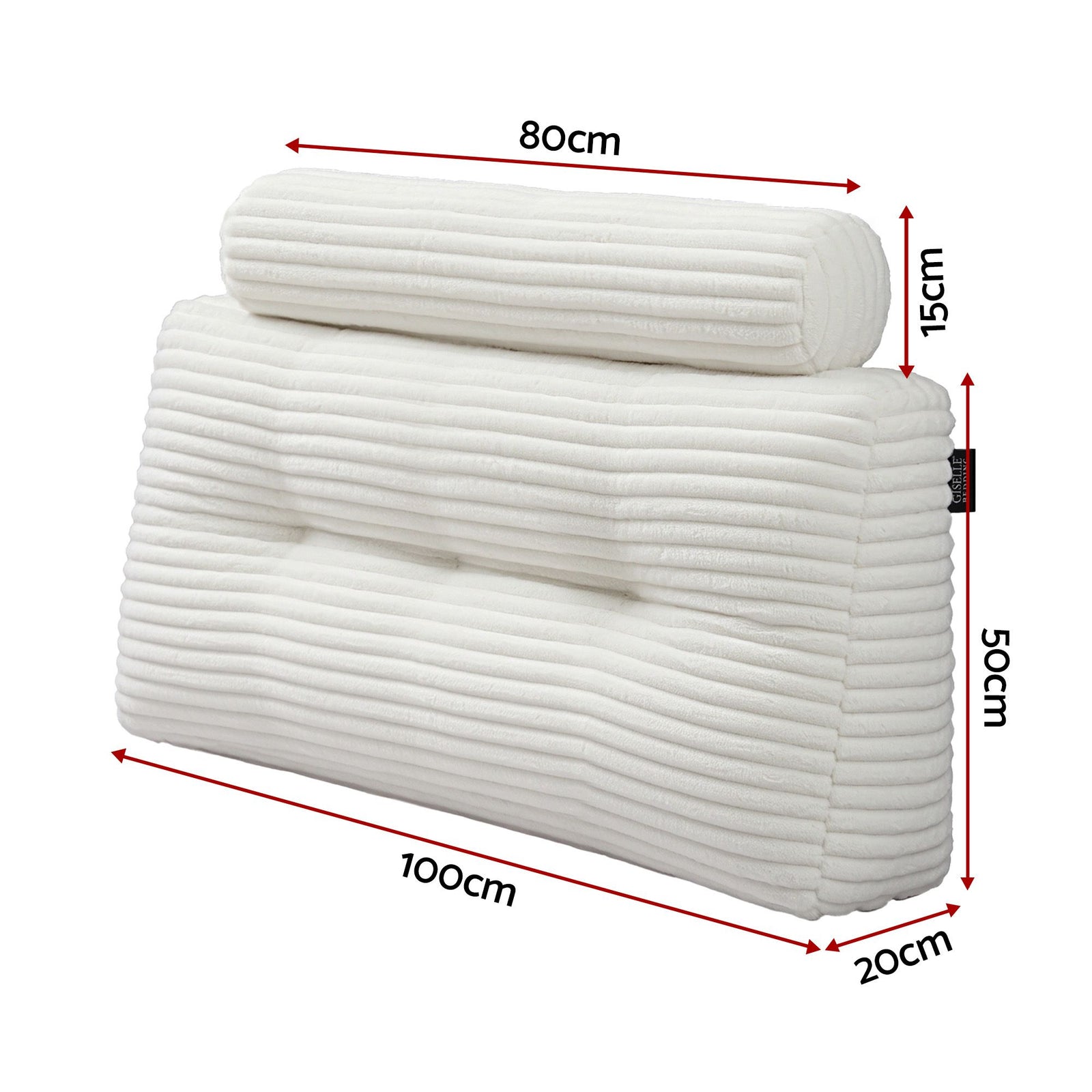 Giselle wedge pillow headboard with non-flattening shredded foam core, perfect for dorm reading or sofa lap desk, 330g corduroy cover, side pockets, King Single