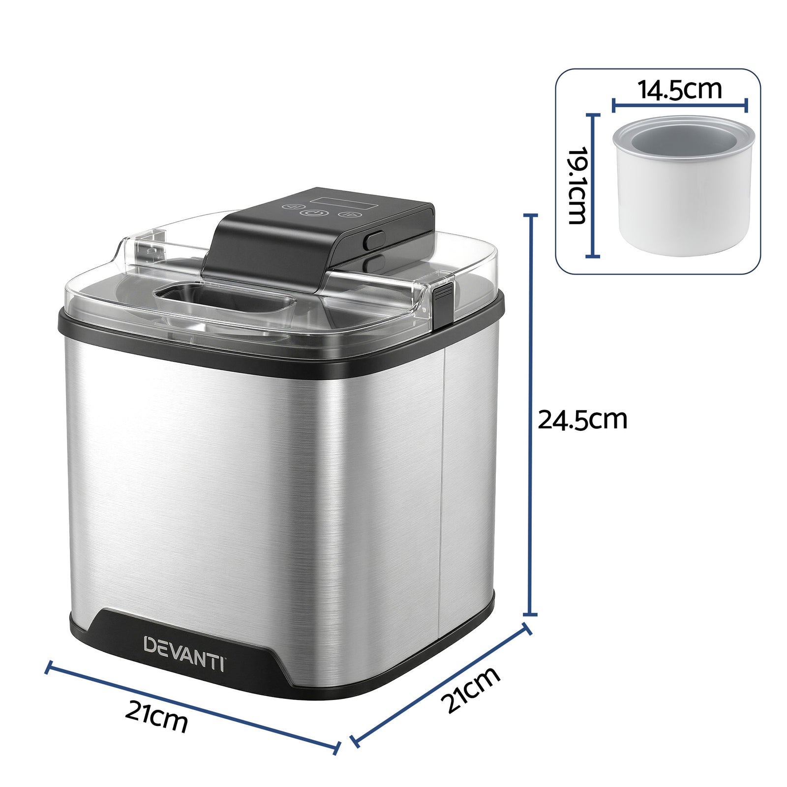 Devanti Ice Cream Maker Machine 2L Homemade Gelato Sorbet Frozen Drinks Sliver
