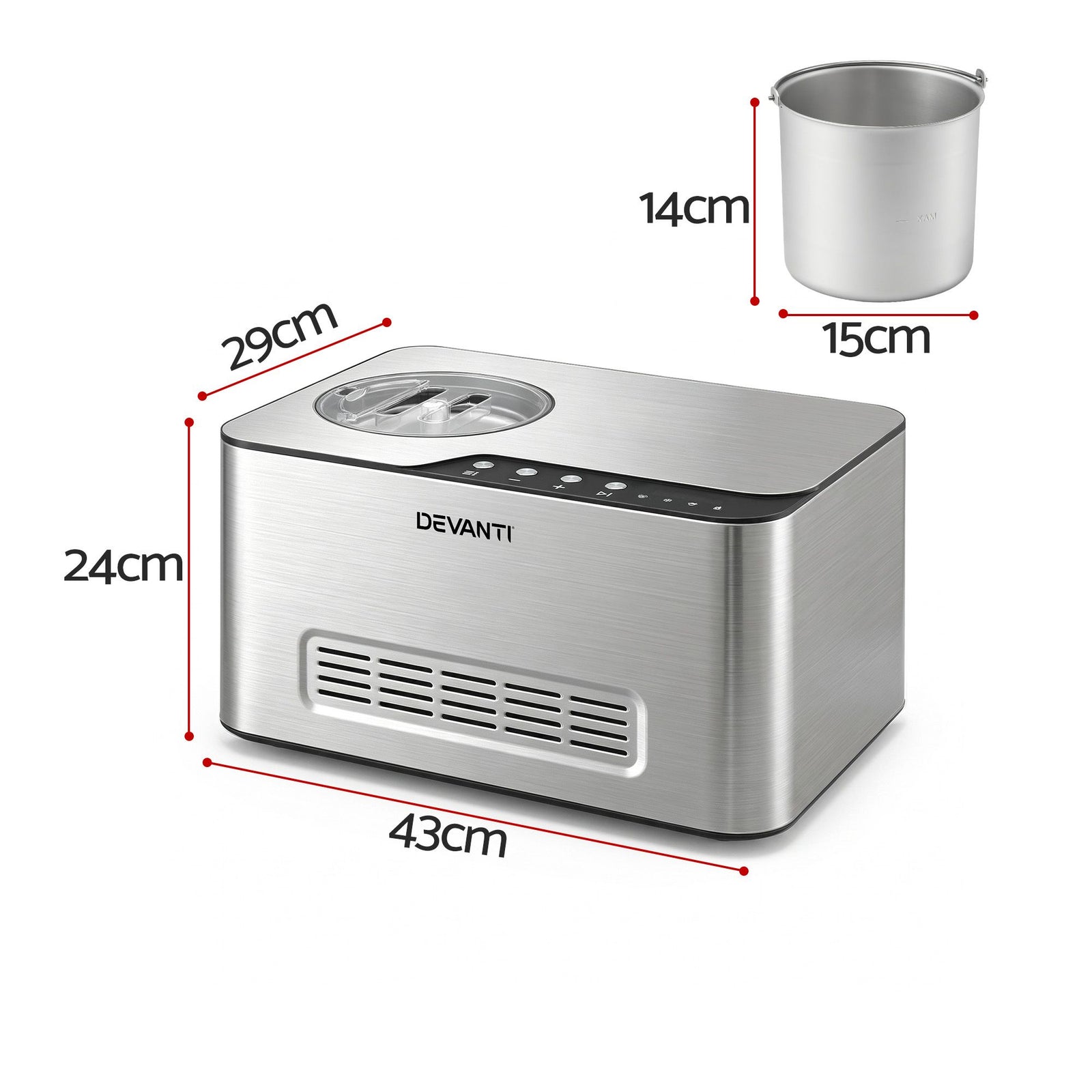 Devanti 2L 2-in-1 Ice Cream & Yogurt Maker Machine No Pre-Freezing Homemade Gelato Sorbet