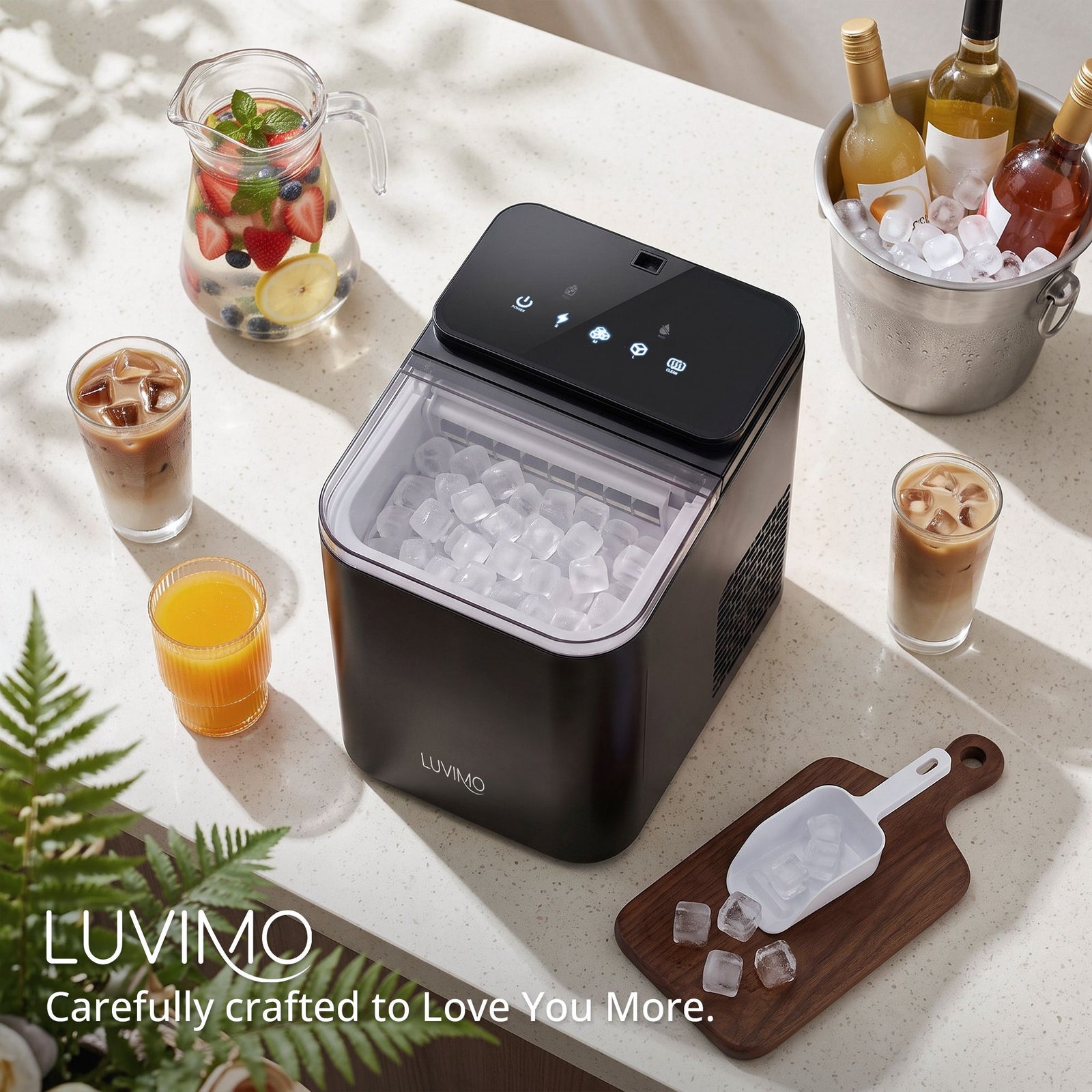 LUVIMO 15kg Ice Maker Machine Double Open Cover Deep Clean - Black